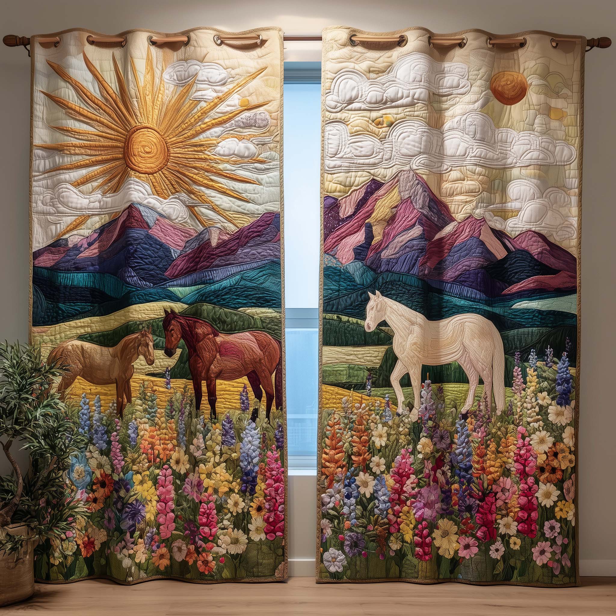 Alpine Horses Quilted Curtains GFTOQM3047