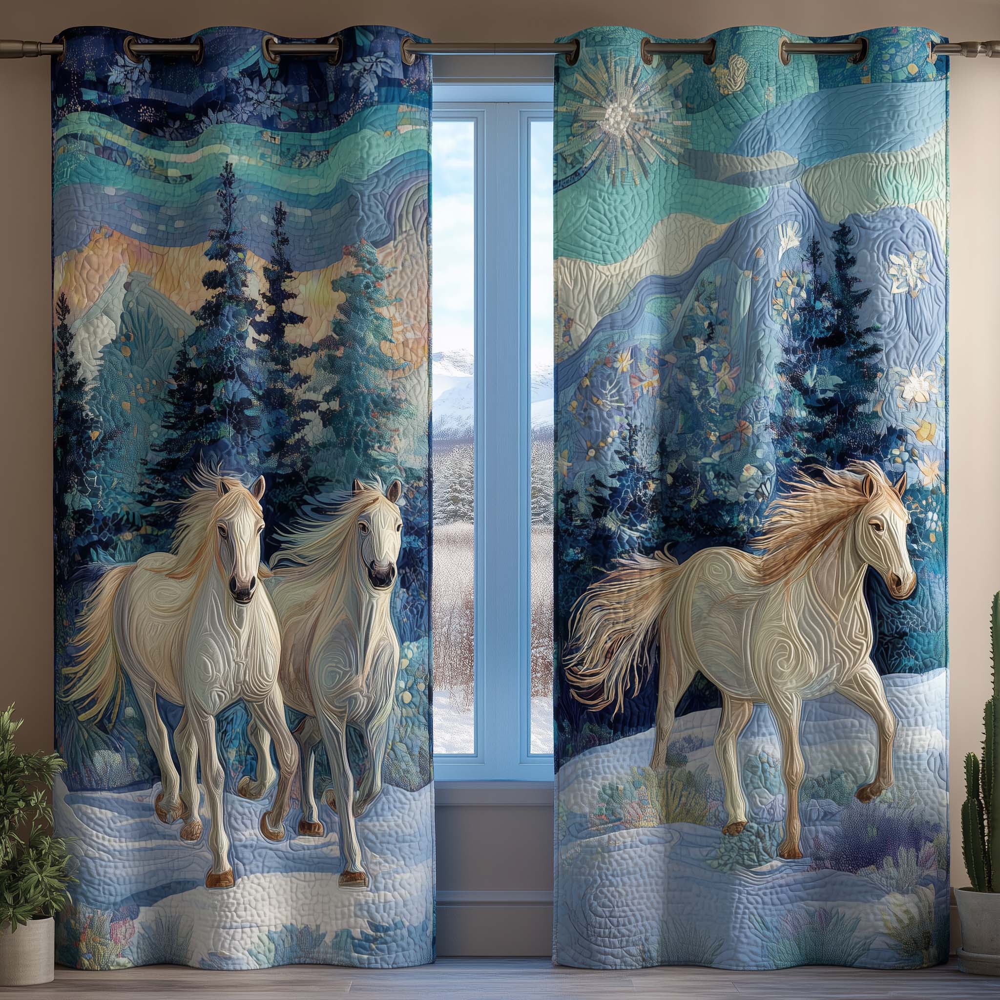 Winter Stallions Quilted Curtains GFTOQM3049