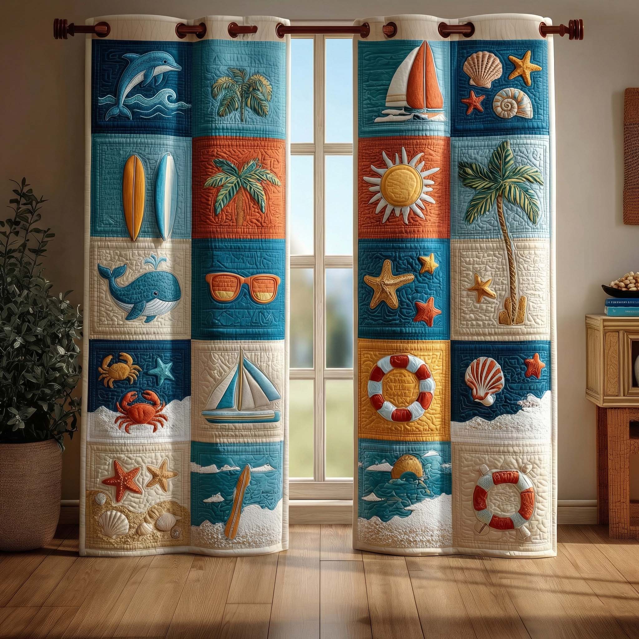 Beach Blocks Quilted Curtains GFTOQM3058