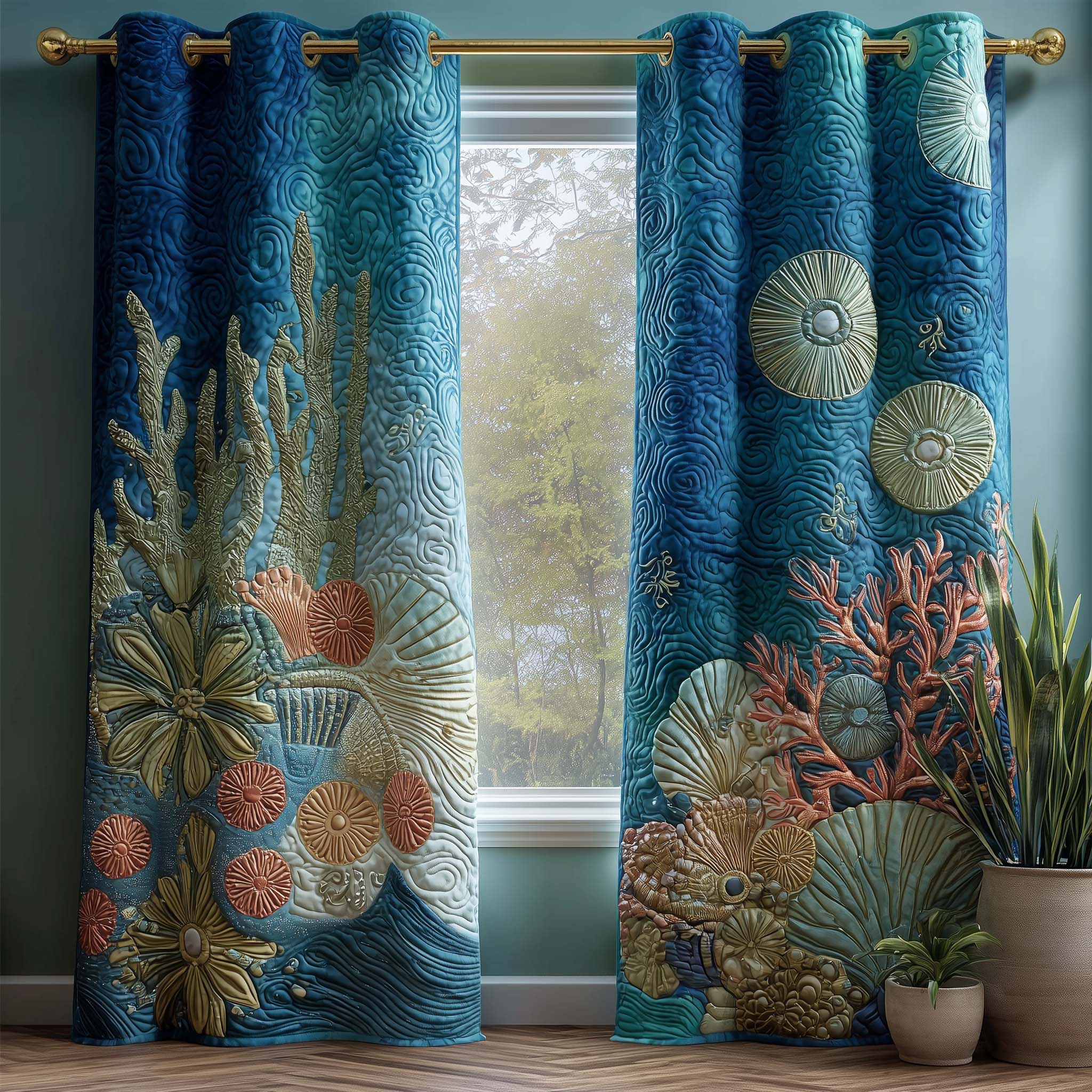Coral Shells Quilted Curtains GFTOQM3059