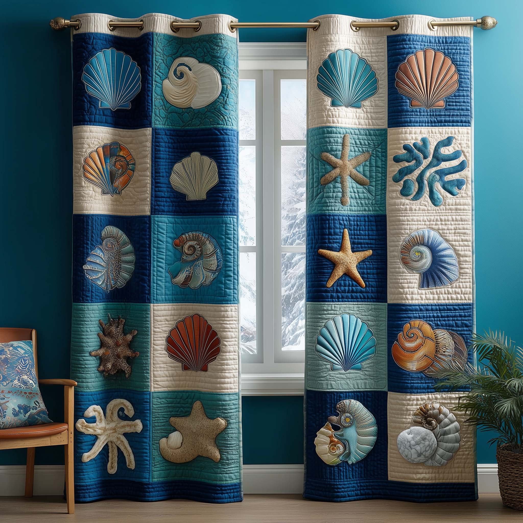 Coastal Shells Quilted Curtains GFTOQM3084