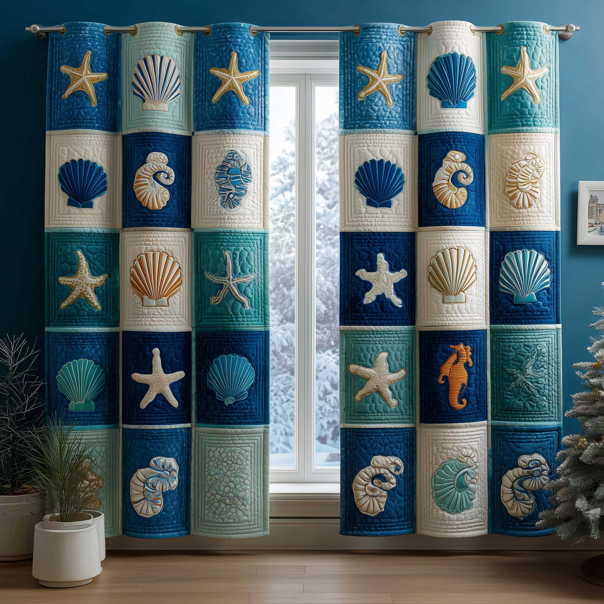 Ocean Blocks Quilted Curtains GFTOQM3085