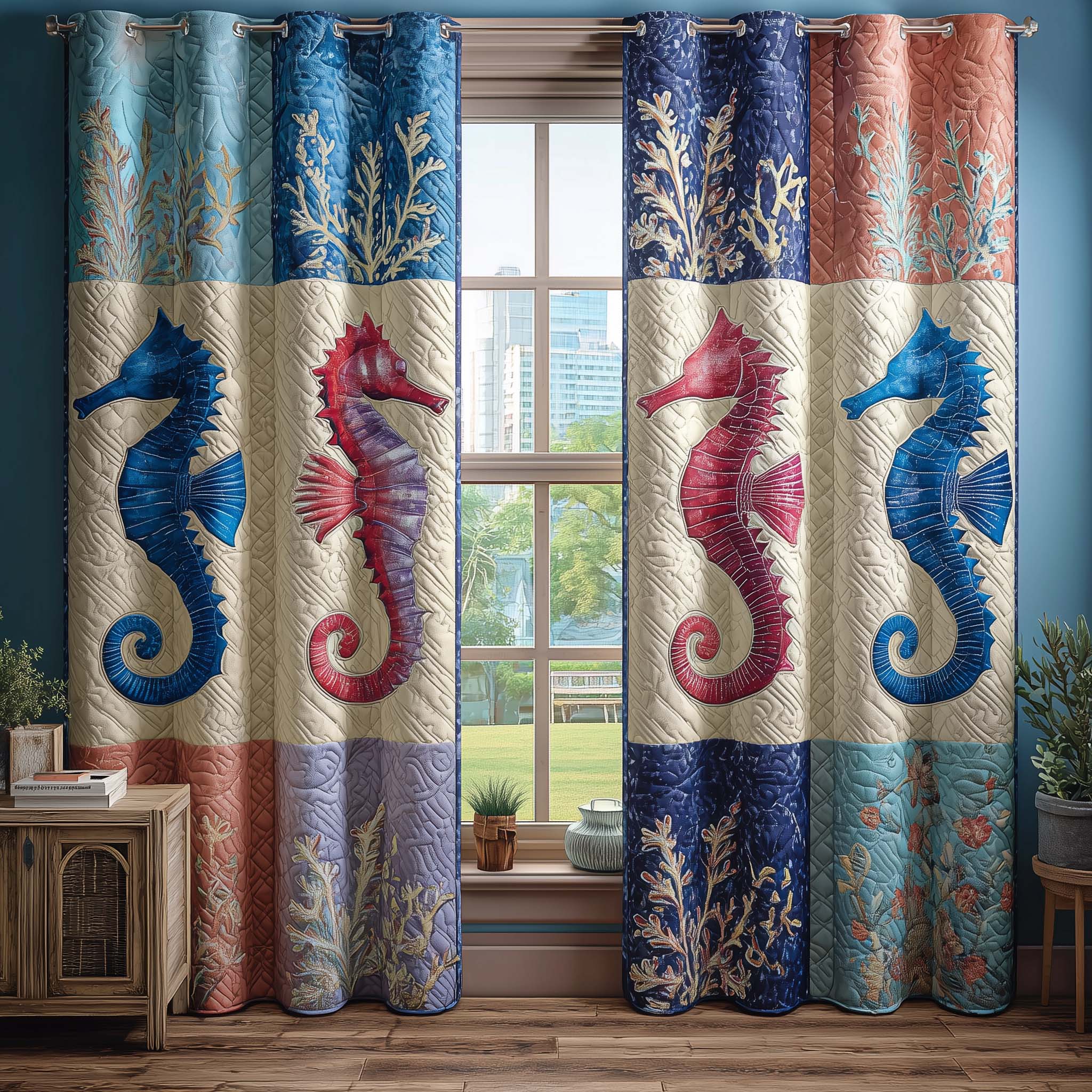 Seahorse Garden Quilted Curtains GFTOQM3086
