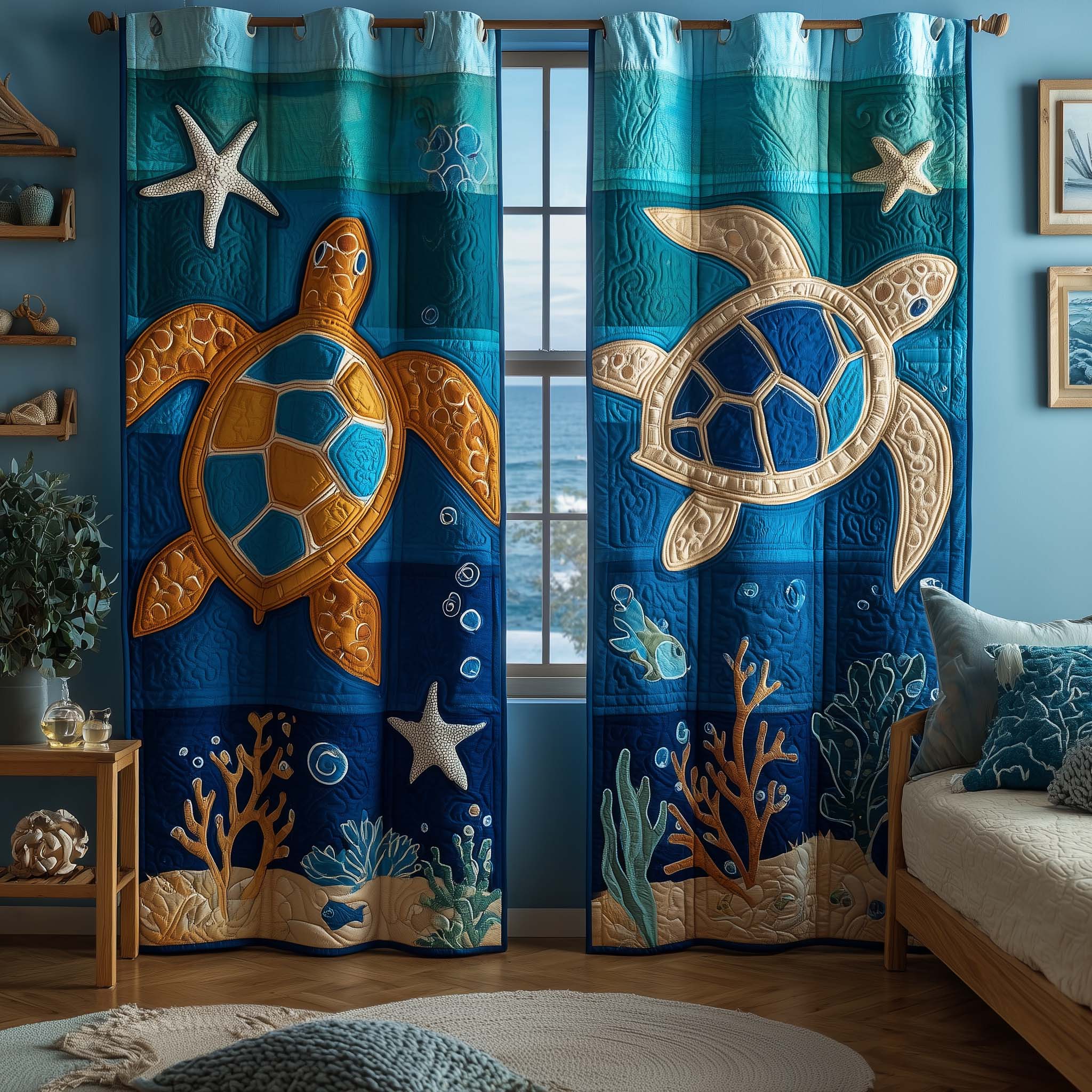 Sea Turtles Quilted Curtains GFTOQM3087