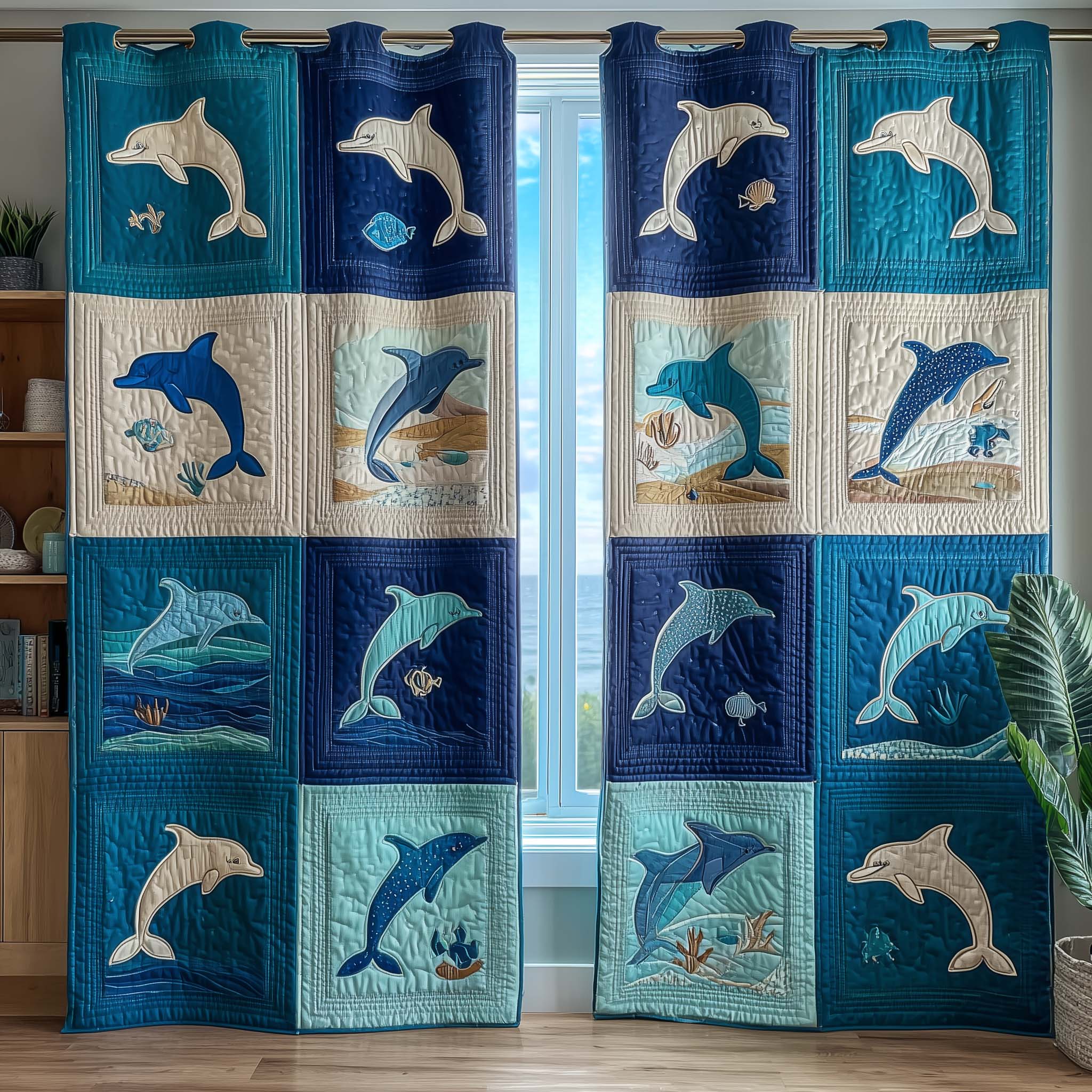 Dolphin Drift Quilted Curtains GFTOQM3088