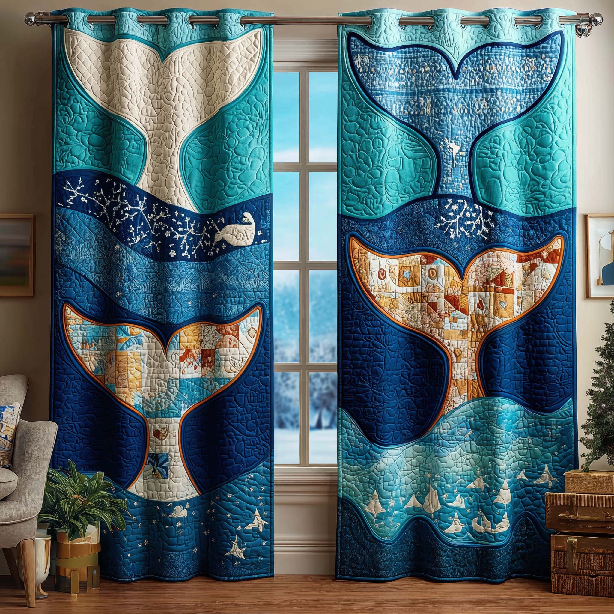 Whale Tails Quilted Curtains GFTOQM3089