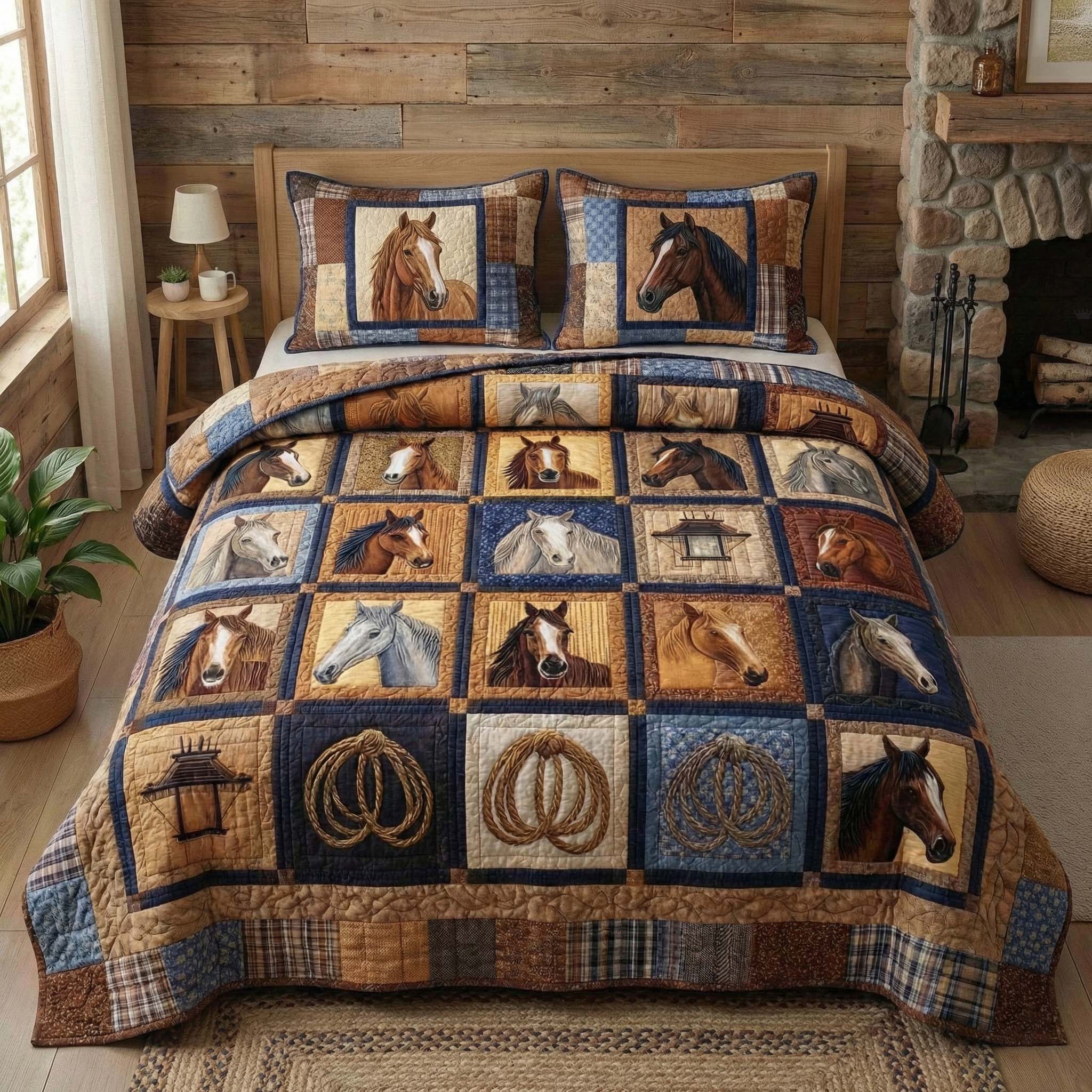 Heritage Horses 3-Piece Quilted Bedding Set GFTOQM3090