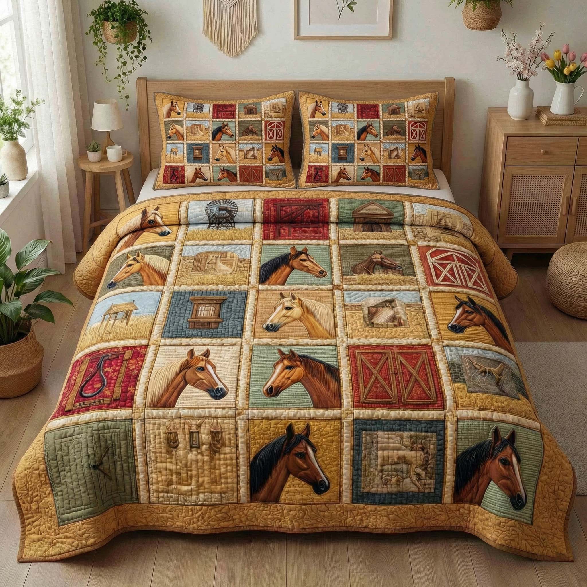 Homestead Horses 3-Piece Quilted Bedding Set GFTOQM3094