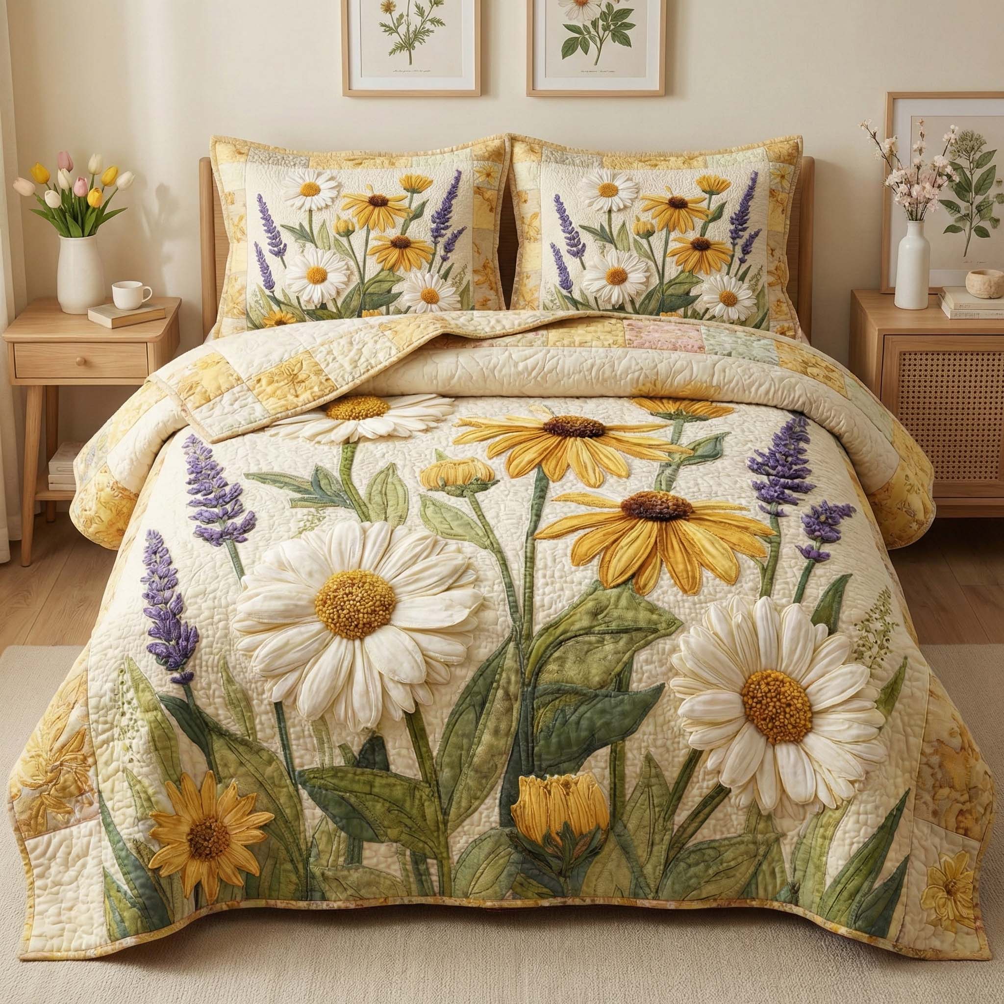 Sunny Daisies 3-Piece Quilted Bedding Set GFTOQM3128