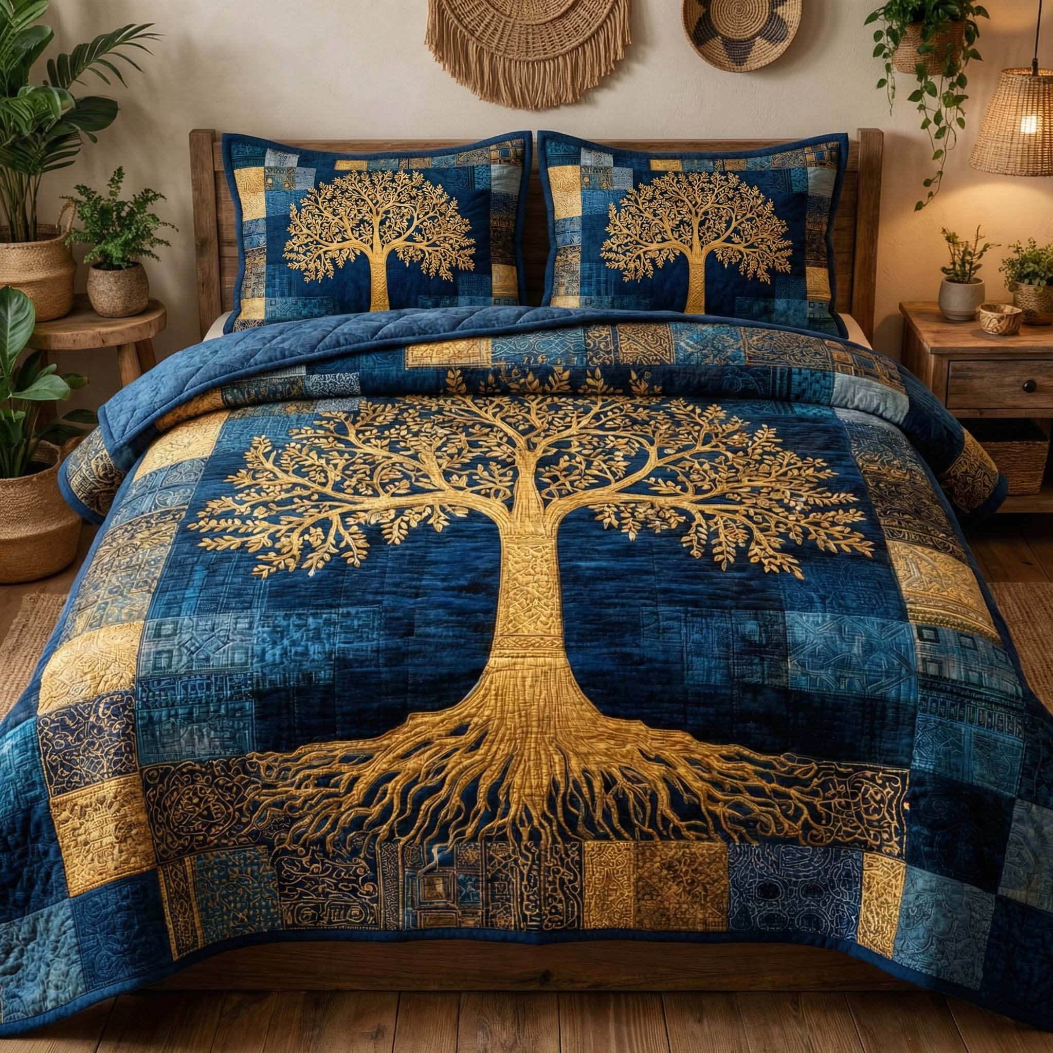 Golden Roots 3-Piece Quilted Bedding Set GFTOQM3132
