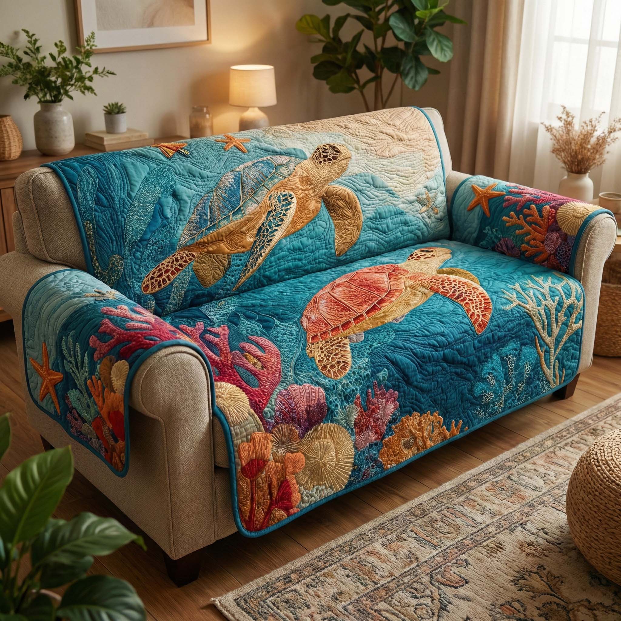 Coral Reef Quilted Sofa Cover GFTOQM3244