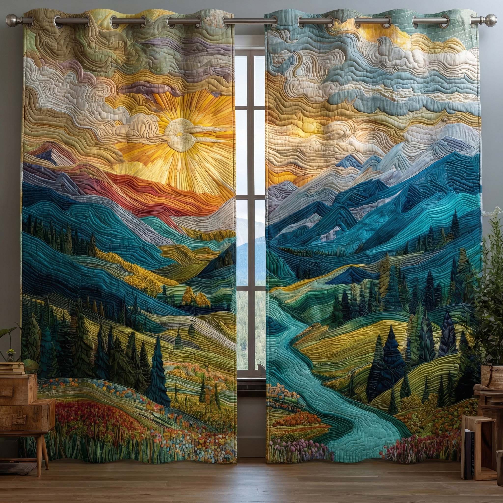 Golden Sunrise Quilted Curtains GFTOQM3253