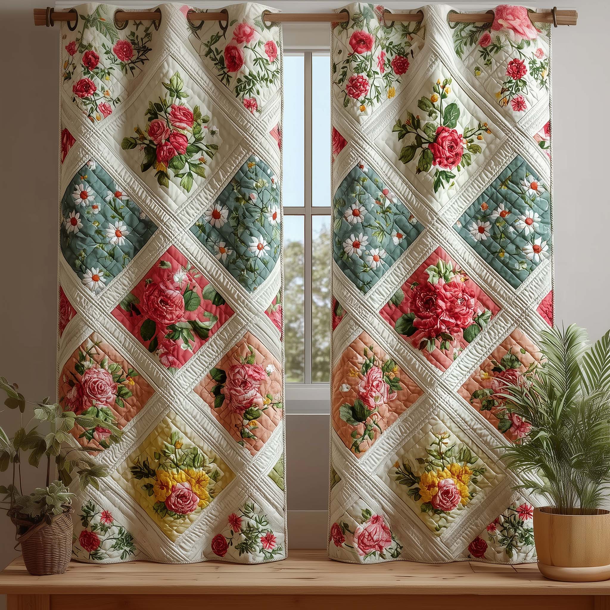 Romantic Rose Quilted Curtains GFTOQM3258