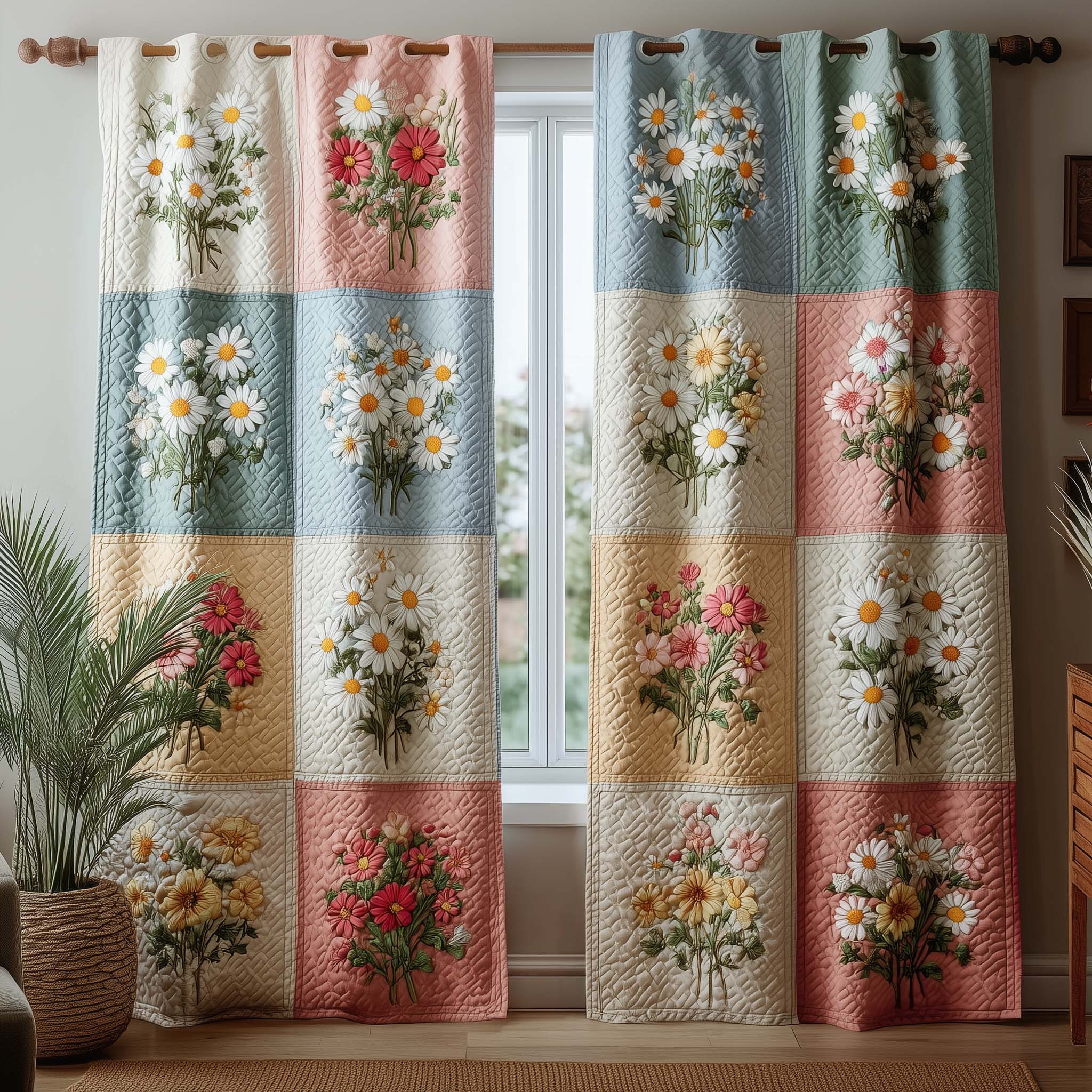Shabby Chic Daisy Quilted Curtains GFTOQM3259
