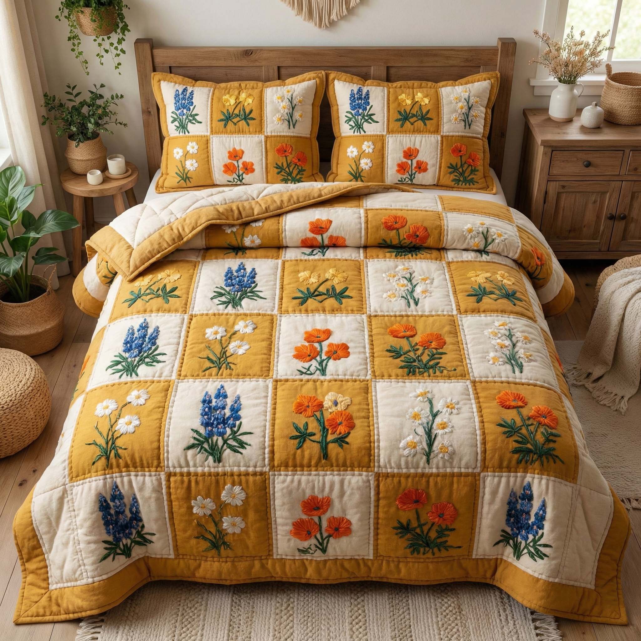 Wildflower Meadow 3-Piece Quilted Bedding Set GFTOQM3266