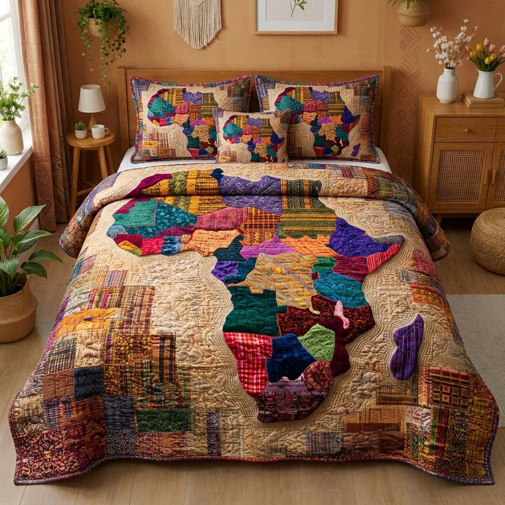 Textile Africa 3-Piece Quilted Bedding Set GFTOQM3402