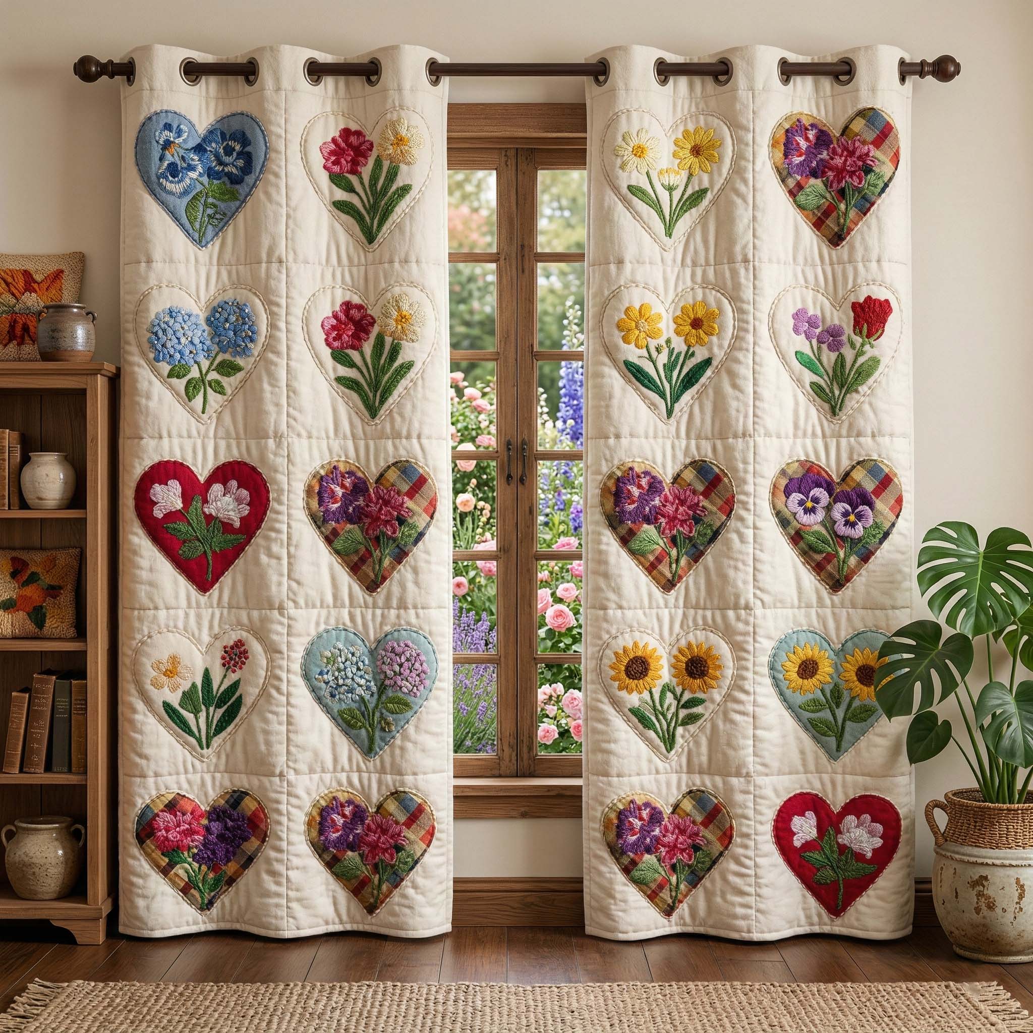Patchwork Hearts Quilted Curtains GFTOQM3456