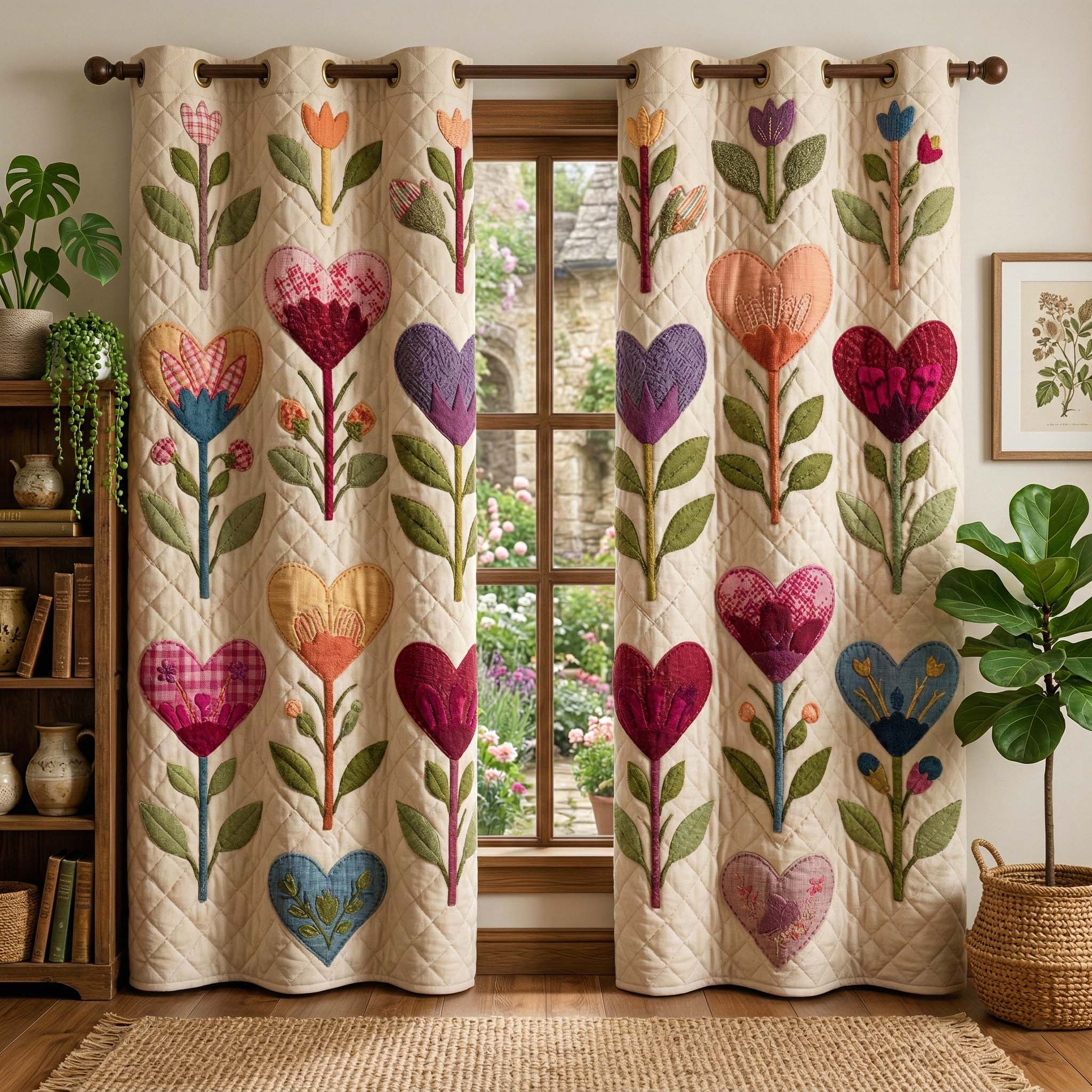 Heart Tulips Quilted Curtains GFTOQM3457
