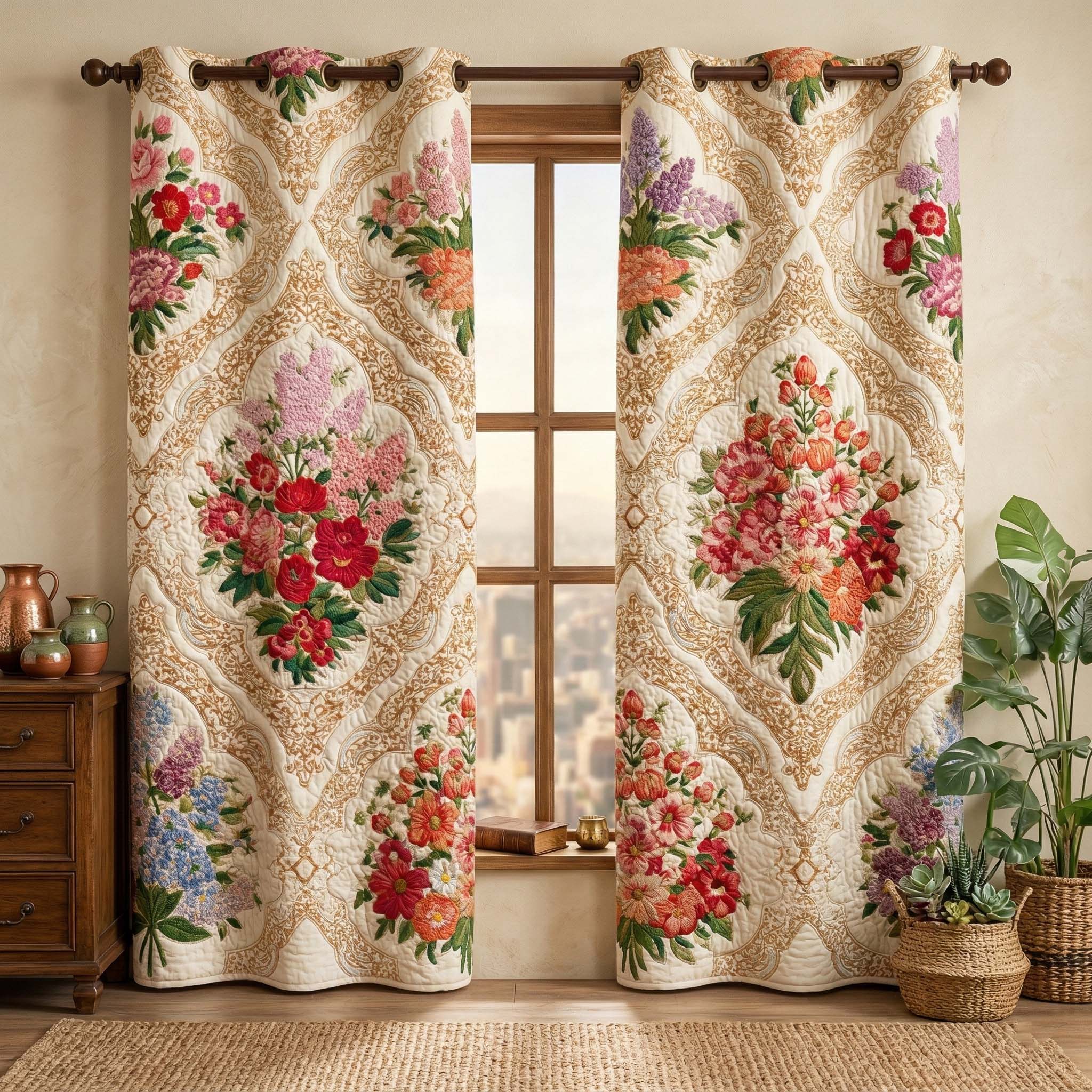 Baroque Blossoms Quilted Curtains GFTOQM3459
