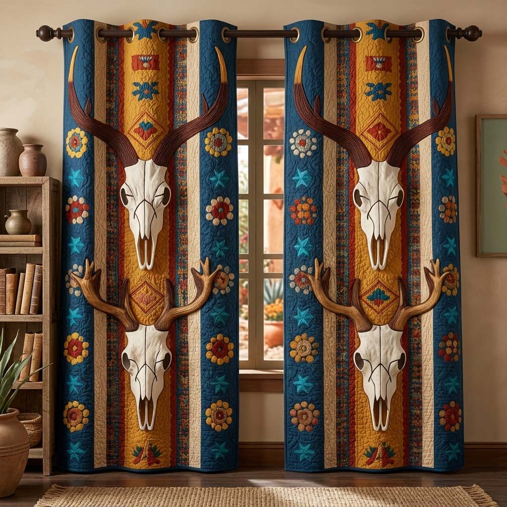 Tribal Stripe Antlers Quilted Curtains GFTOQM3462