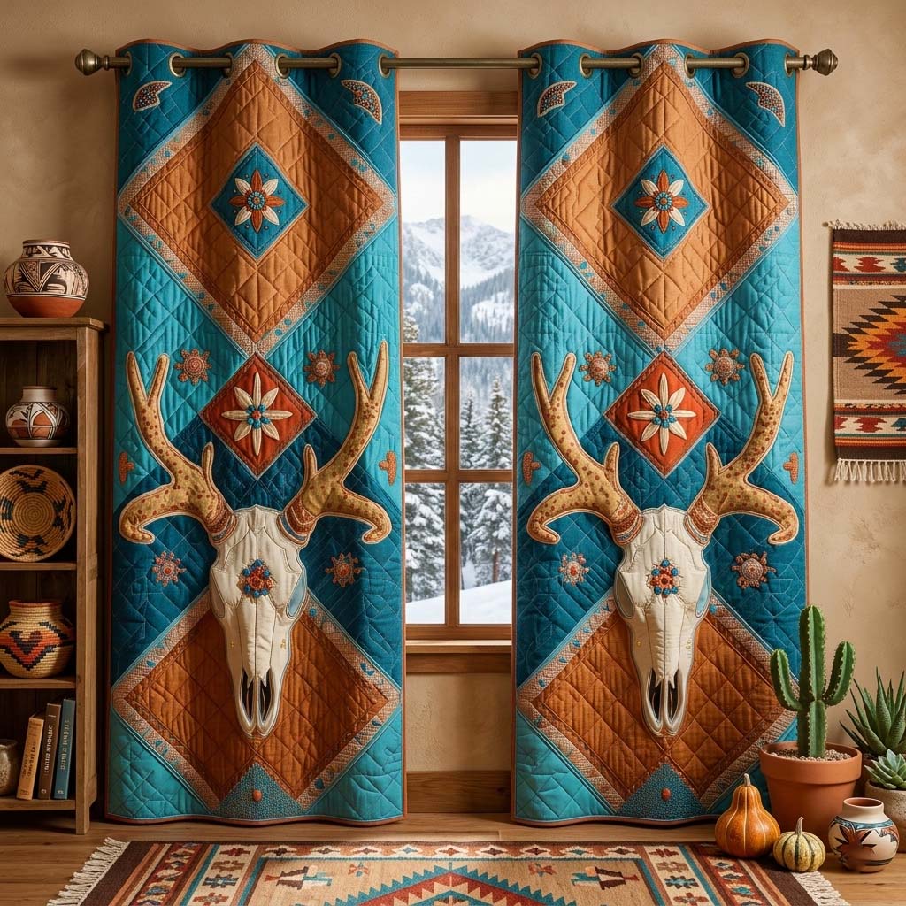 Turquoise Diamond Quilted Curtains GFTOQM3464