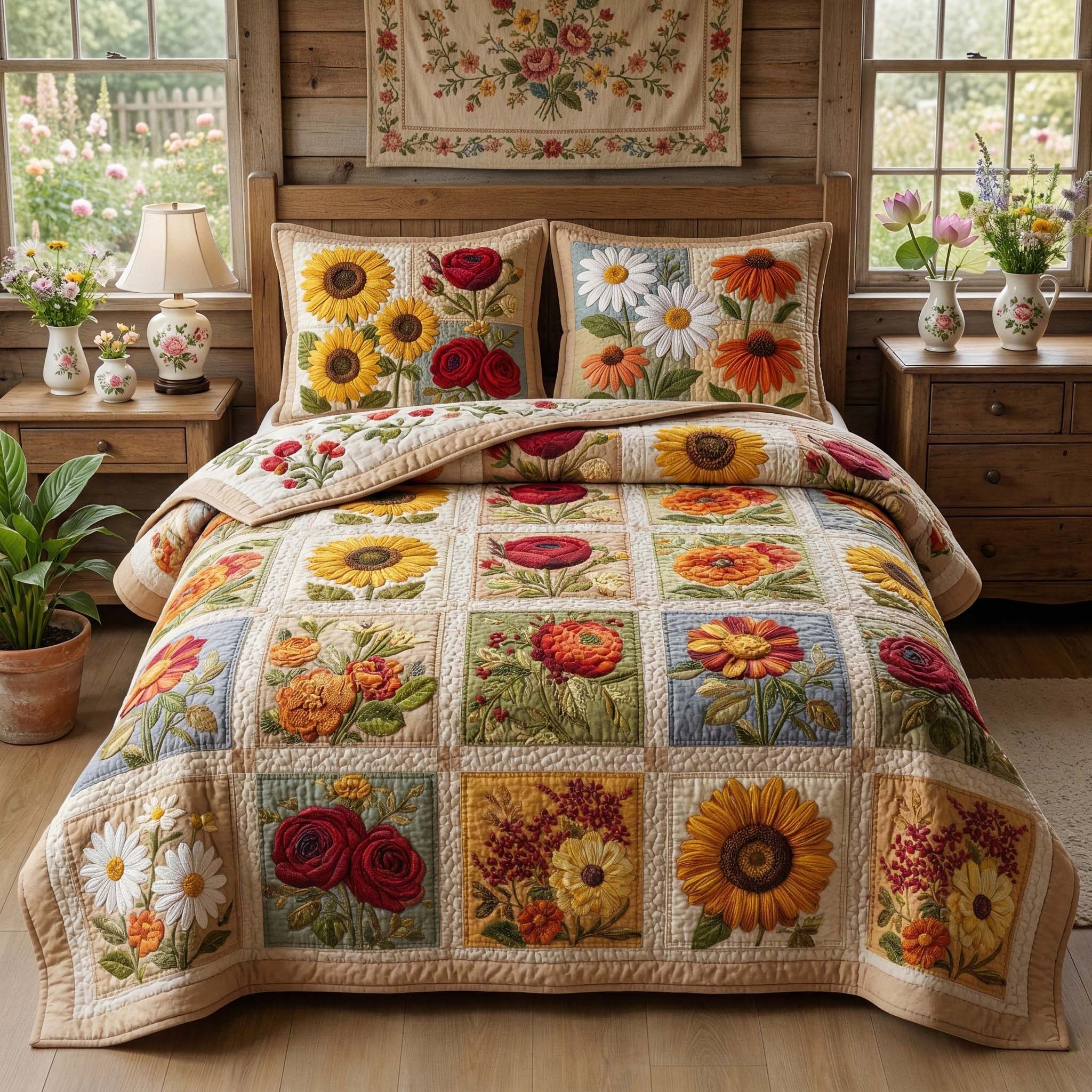 Sunflower Garden 3-Piece Quilted Bedding Set GFTOQM3473