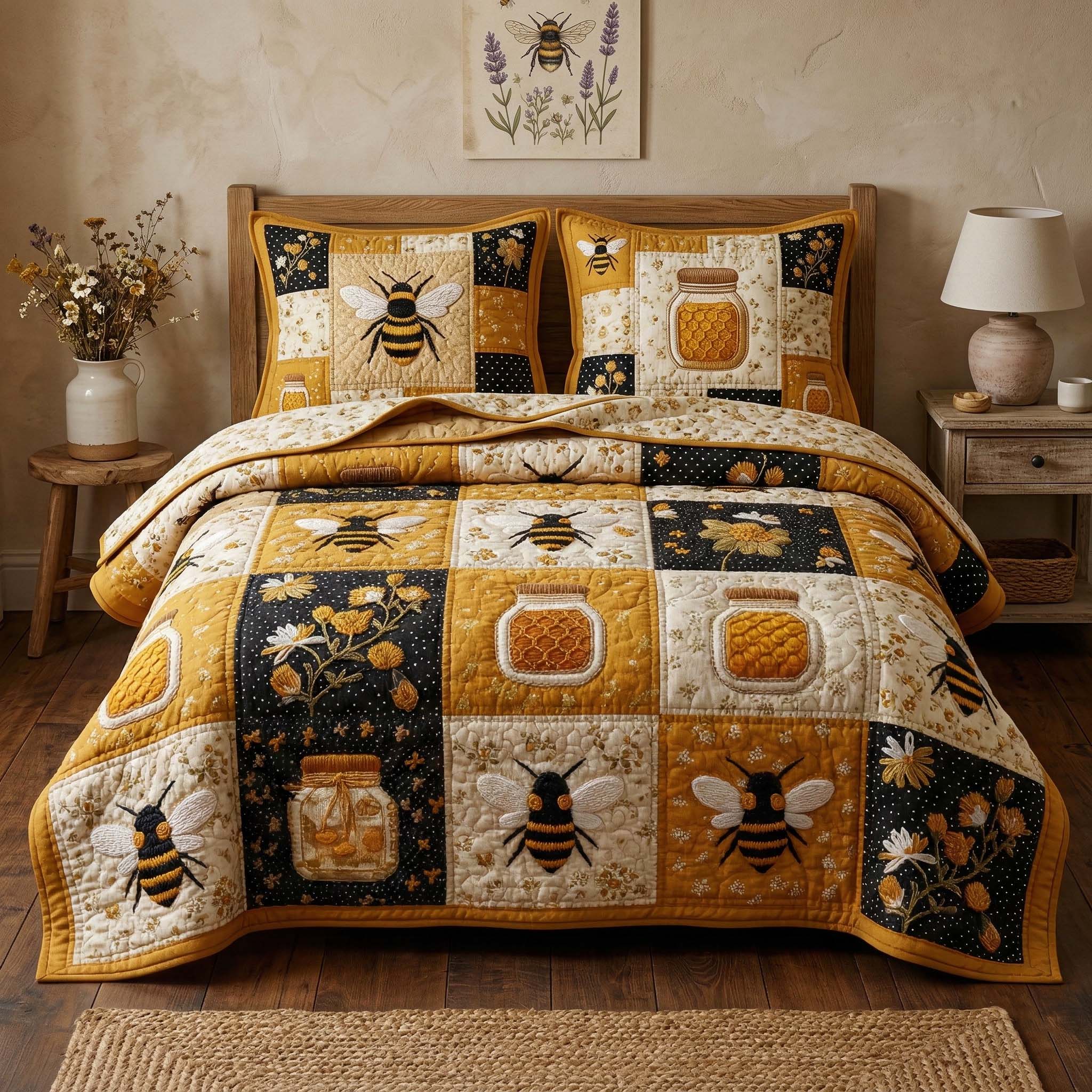 Honey Jar 3-Piece Quilted Bedding Set GFTOQM3510