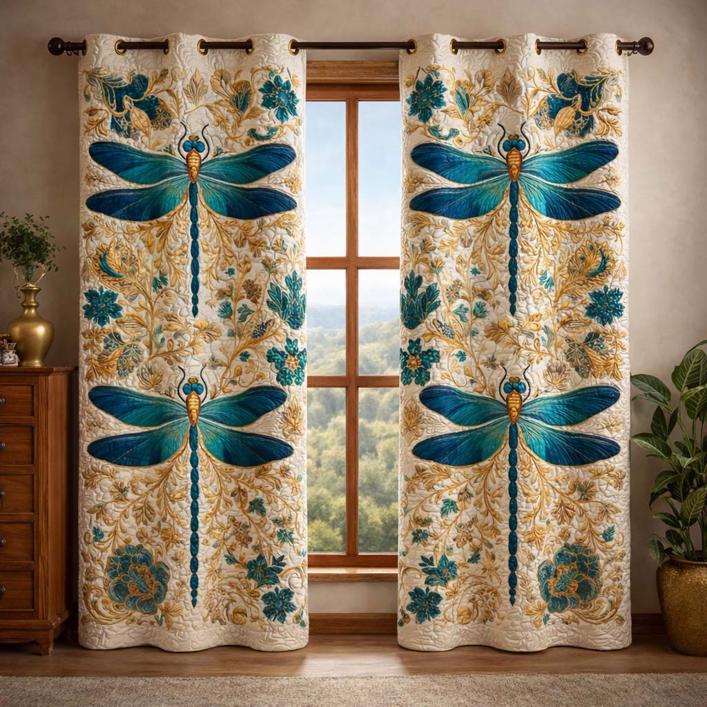 Teal Butterfly Quilted Curtains GFTOQM3520