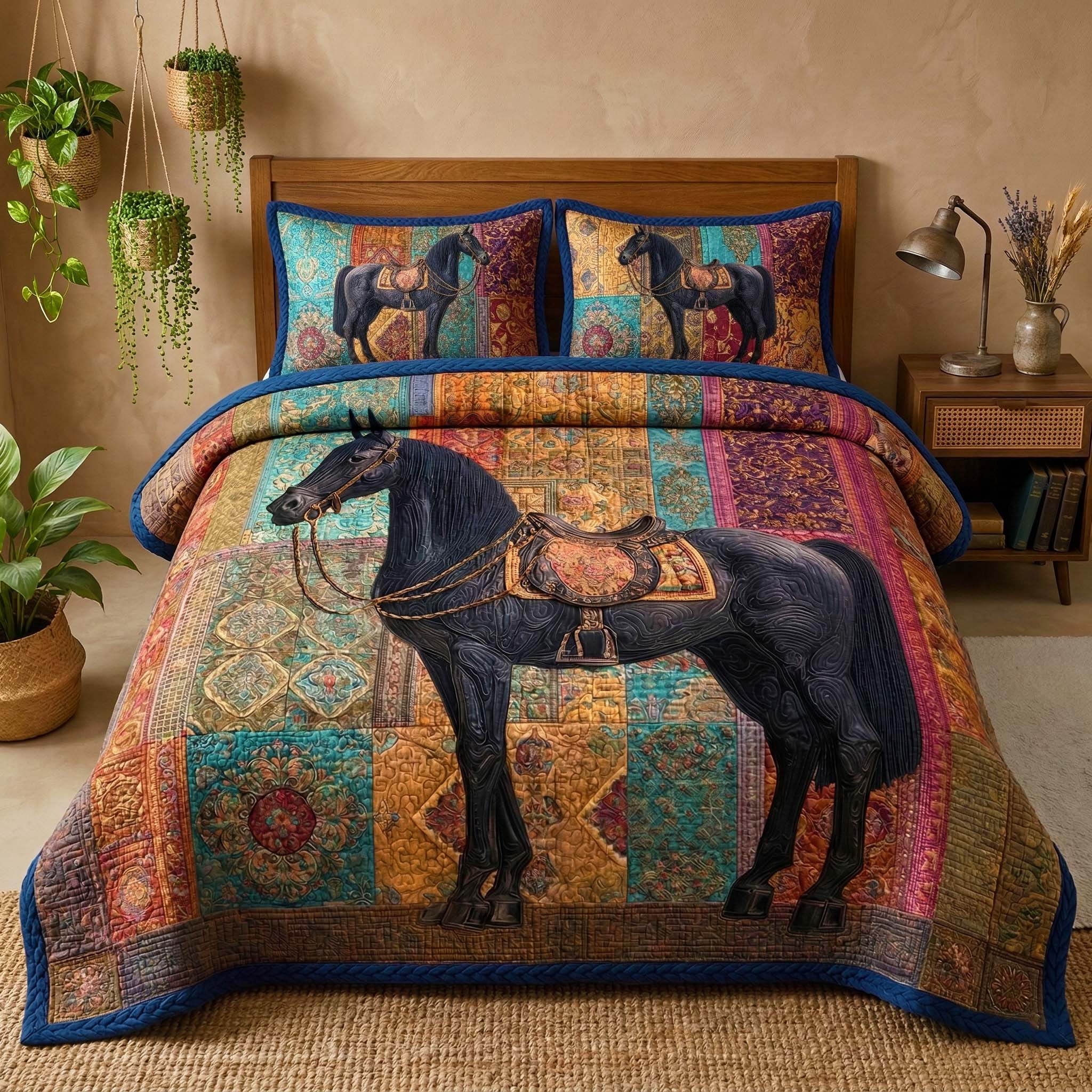 Midnight Stallion 3-Piece Quilted Bedding Set GFTOQM3539