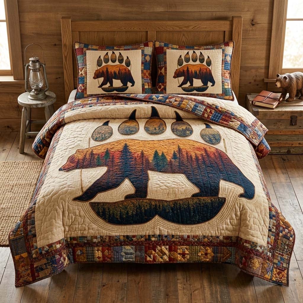 Sunset Bear 3-Piece Quilted Bedding Set GFTOQM3578