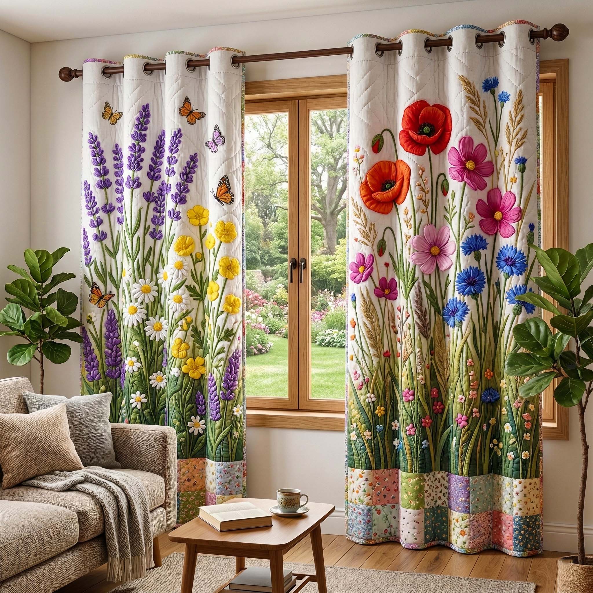 Wildflower Meadow Quilted Curtains GFTOQM3662