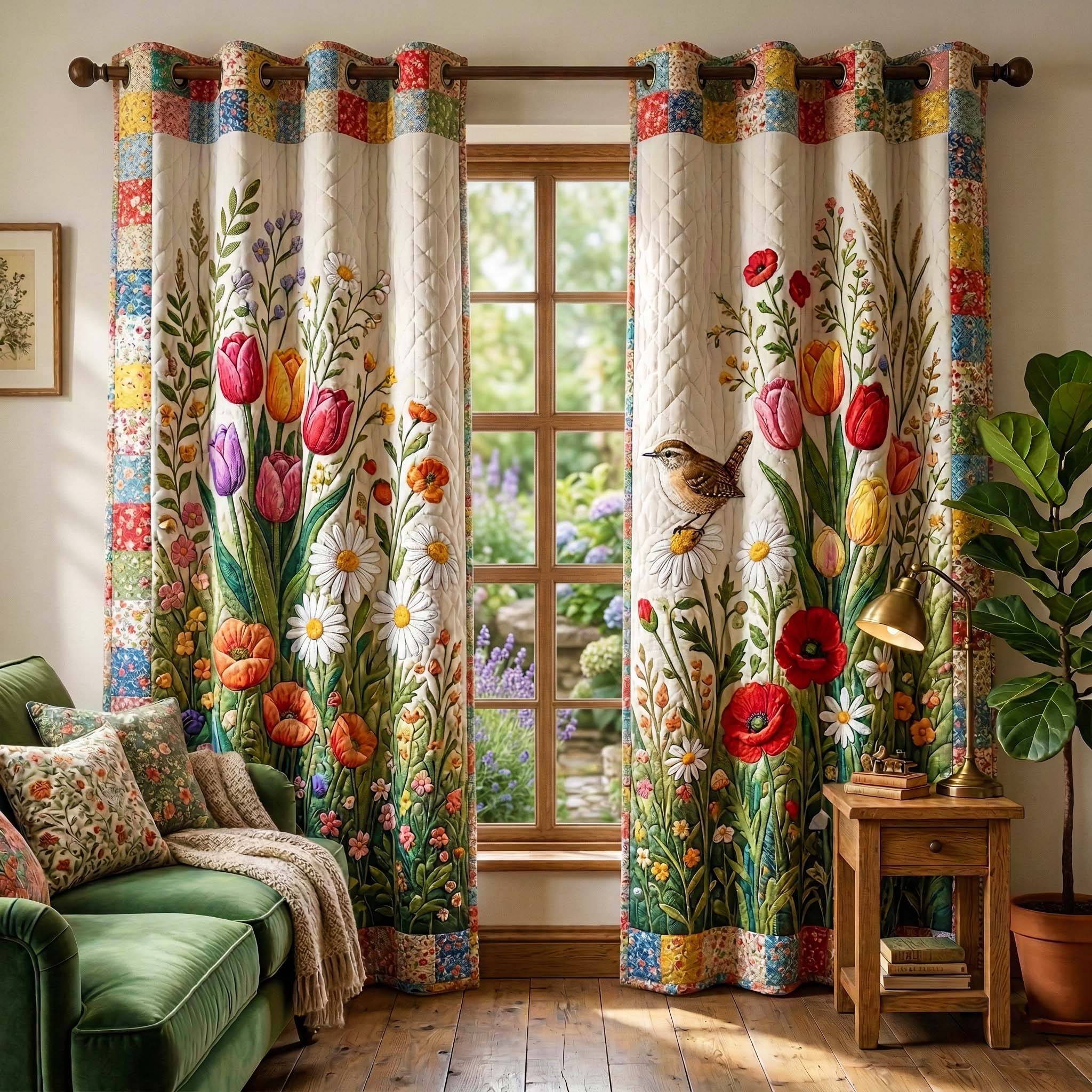 Meadow Wren Quilted Curtains GFTOQM3667
