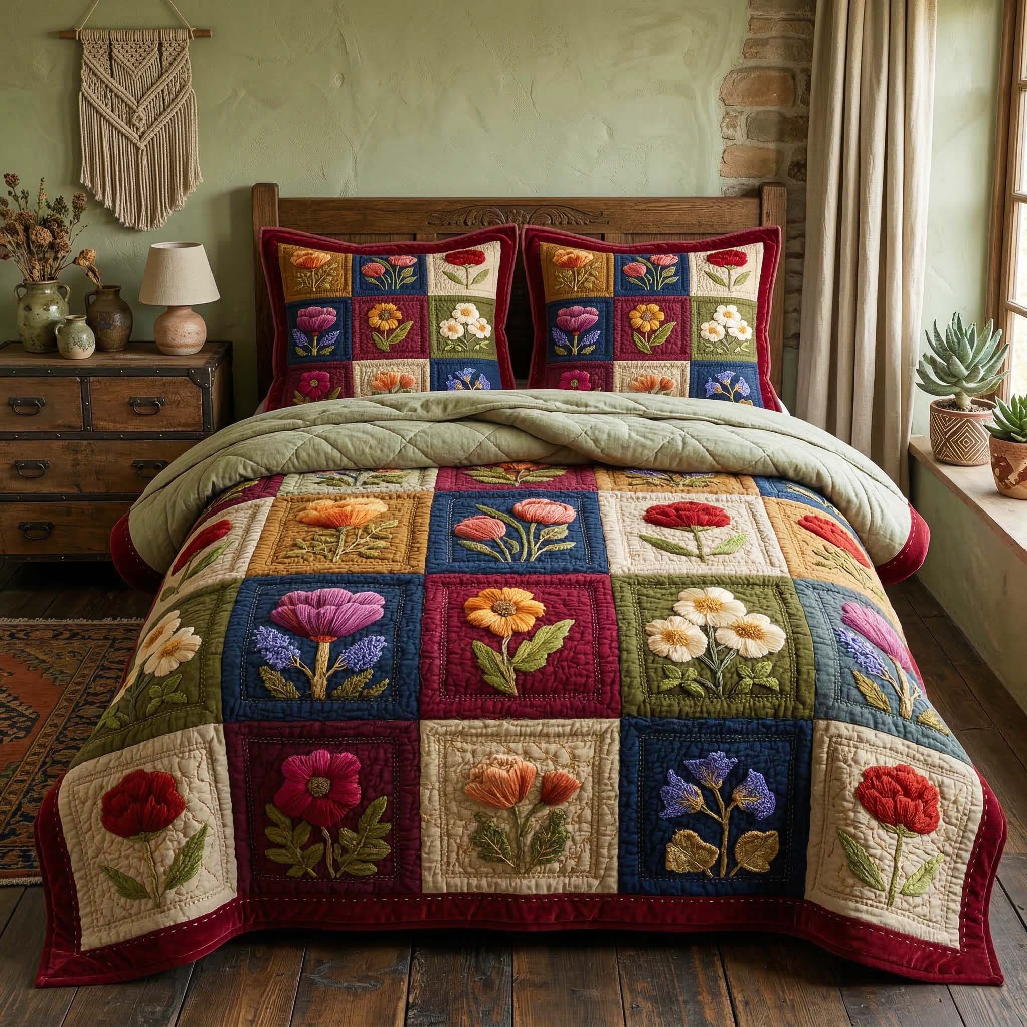 Vintage Blooms 3-Piece Quilted Bedding Set GFTOQM3702
