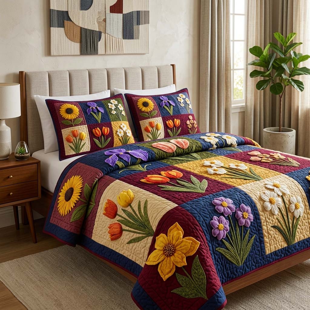 Spring Garden 3-Piece Quilted Bedding Set GFTOQM3706