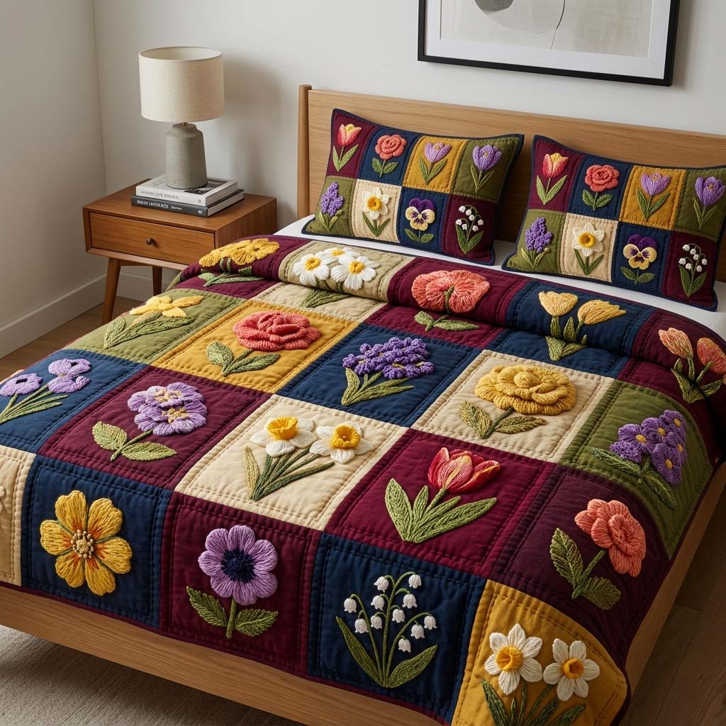 Blossom Patchwork 3-Piece Quilted Bedding Set GFTOQM3707