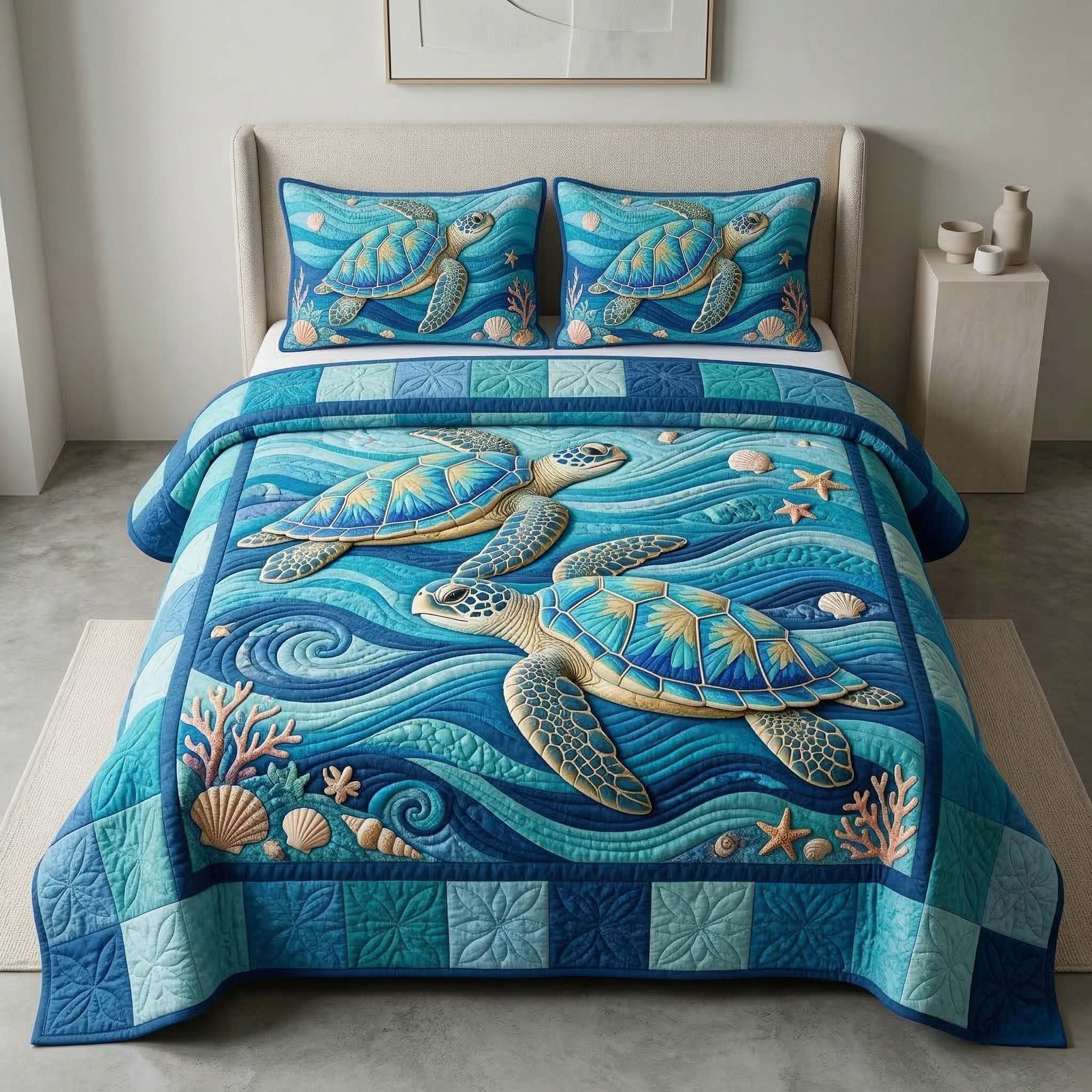Twin Turtles 3-Piece Quilted Bedding Set GFTOQM3709