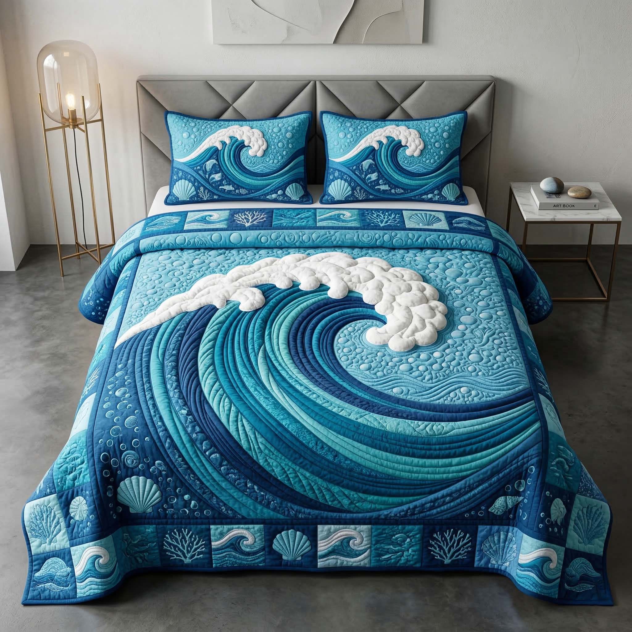 Ocean Wave 3-Piece Quilted Bedding Set GFTOQM3711