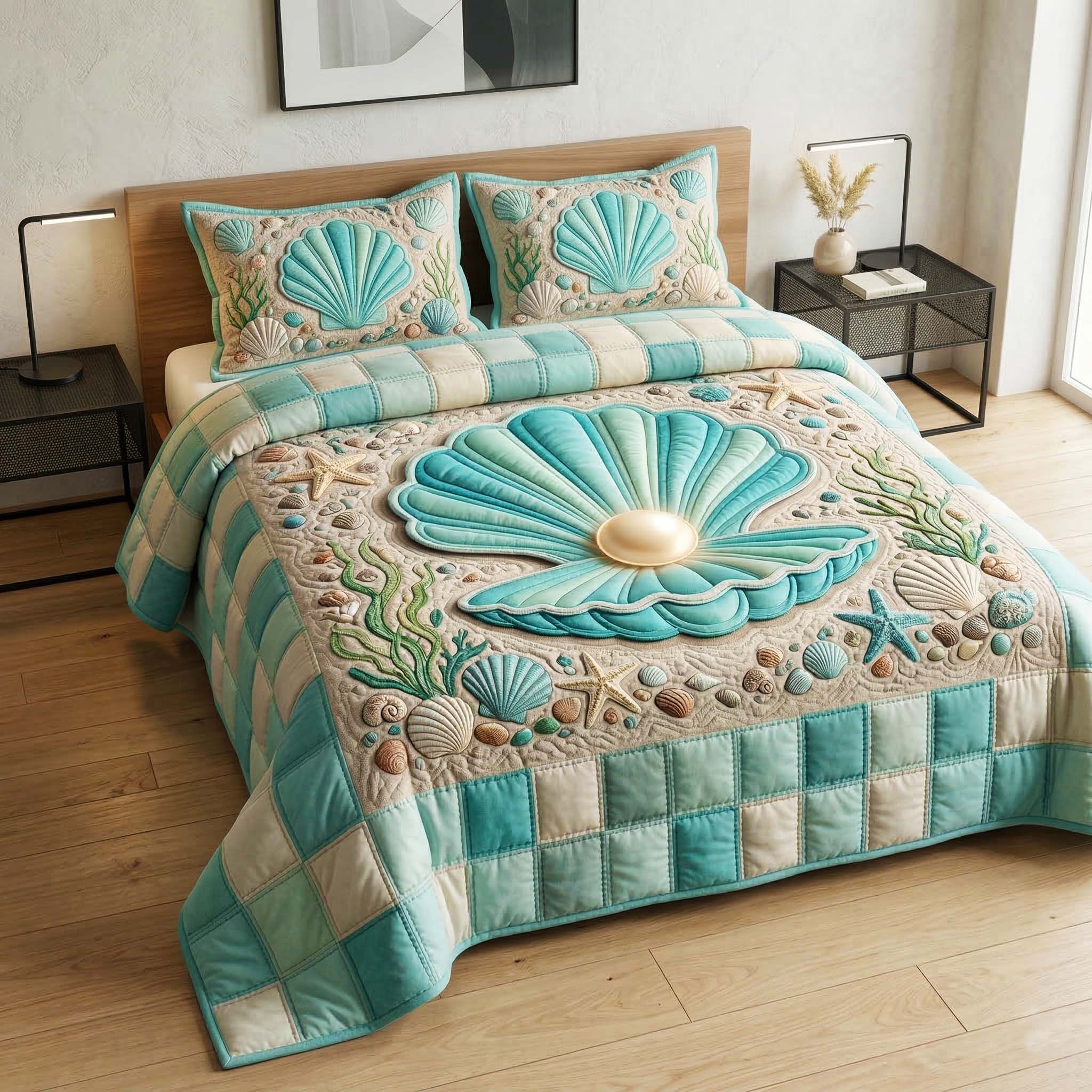 Sea Shell 3-Piece Quilted Bedding Set GFTOQM3712