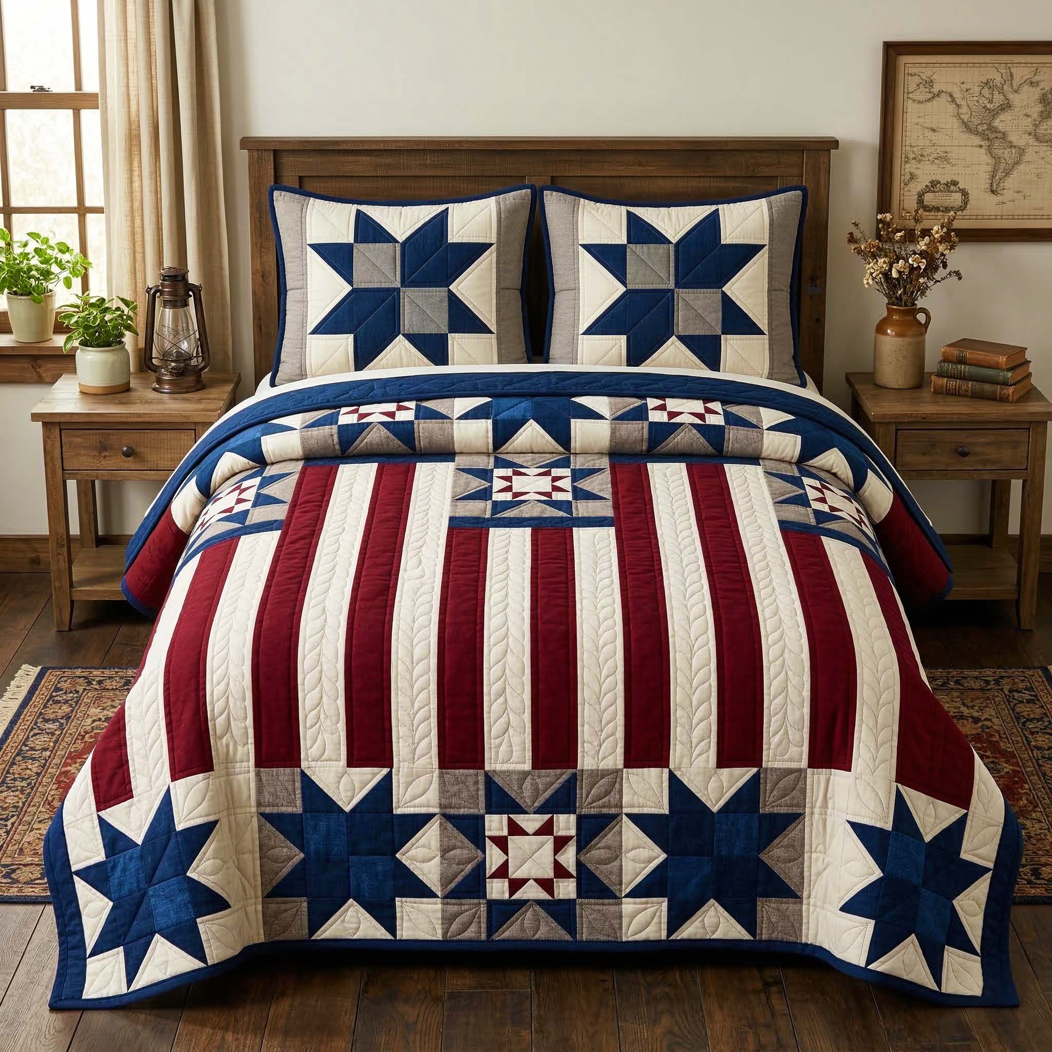 Patriot Stars 3-Piece Quilted Bedding Set GFTOQM3728
