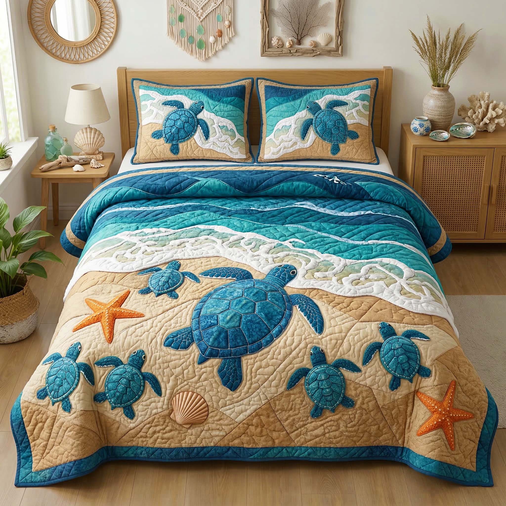 Beach Turtles 3-Piece Quilted Bedding Set GFTOQM3741