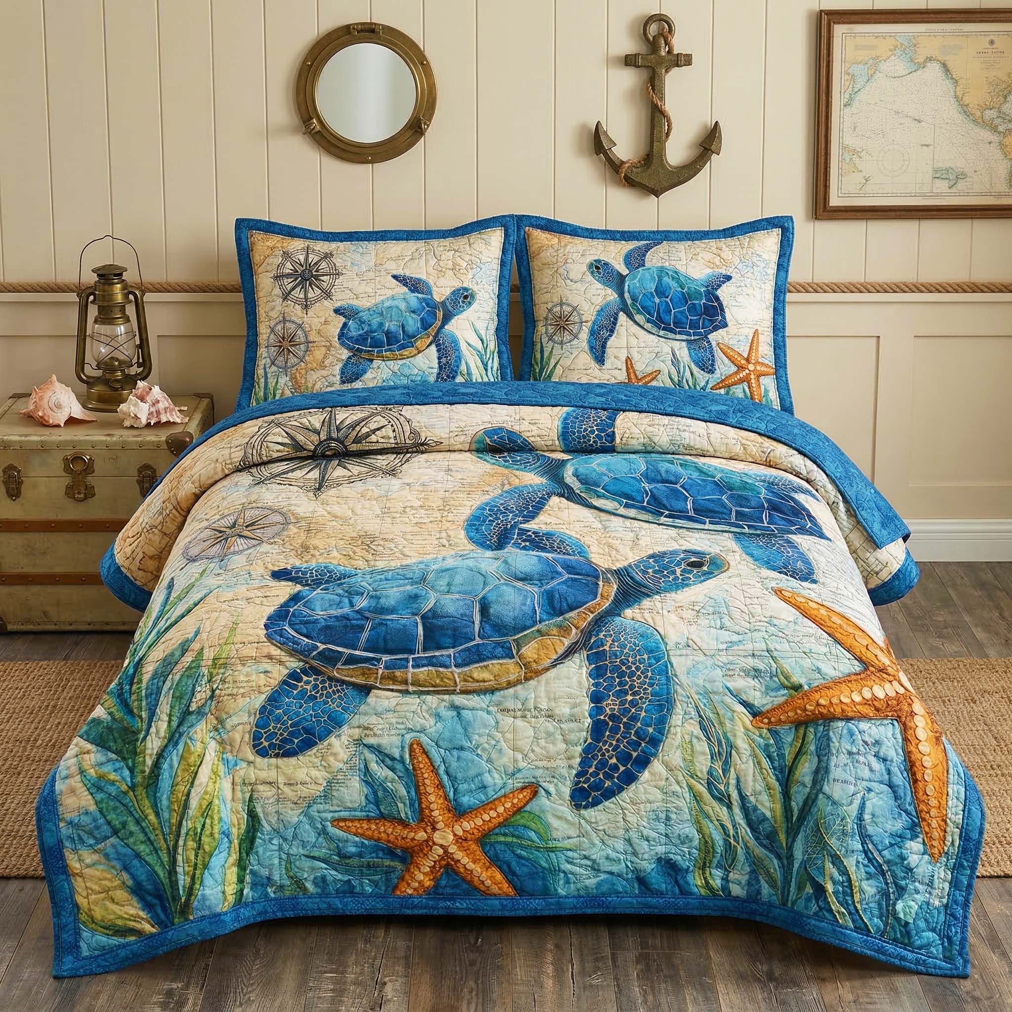 Nautical Turtles 3-Piece Quilted Bedding Set GFTOQM3742
