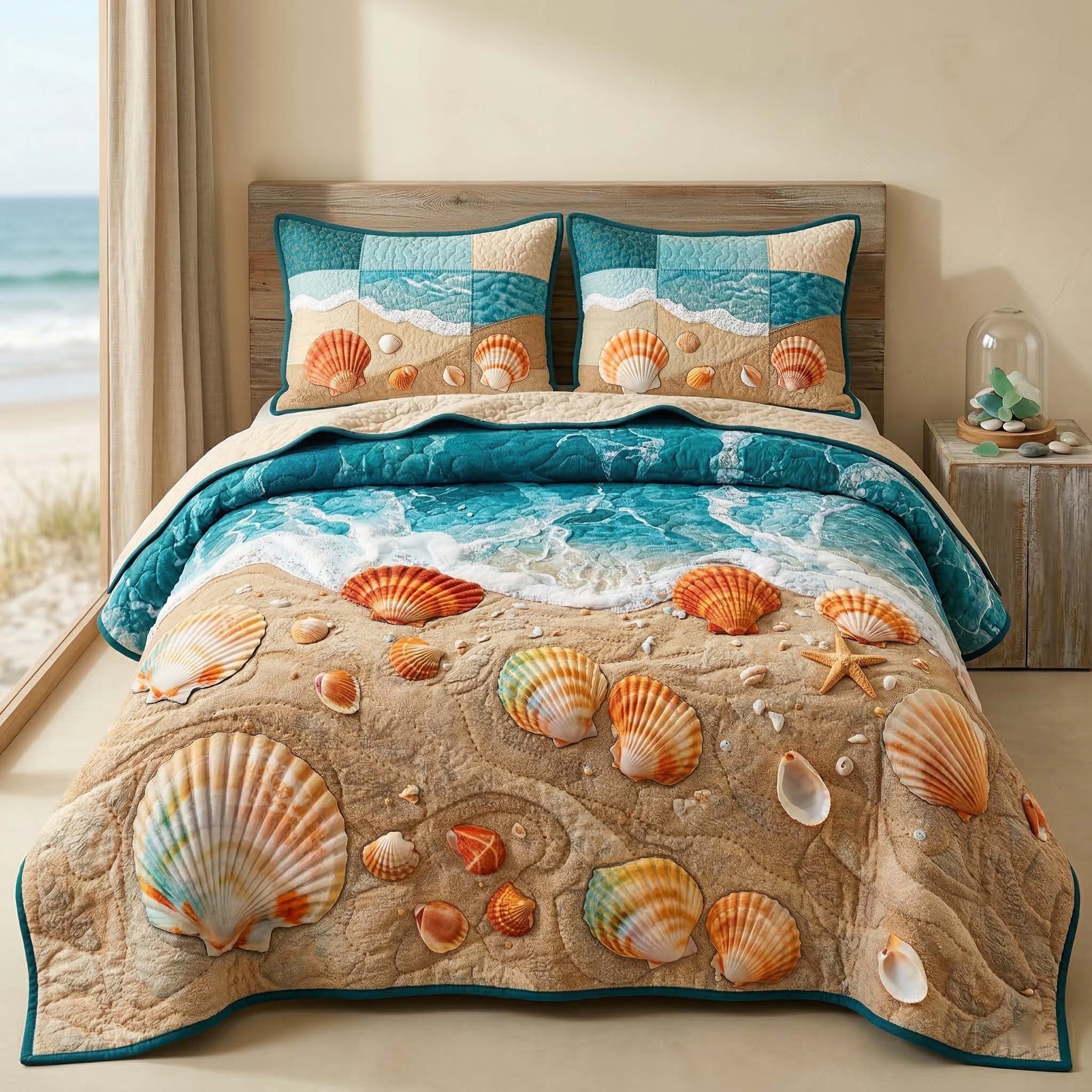 Seashell Beach 3-Piece Quilted Bedding Set GFTOQM3743