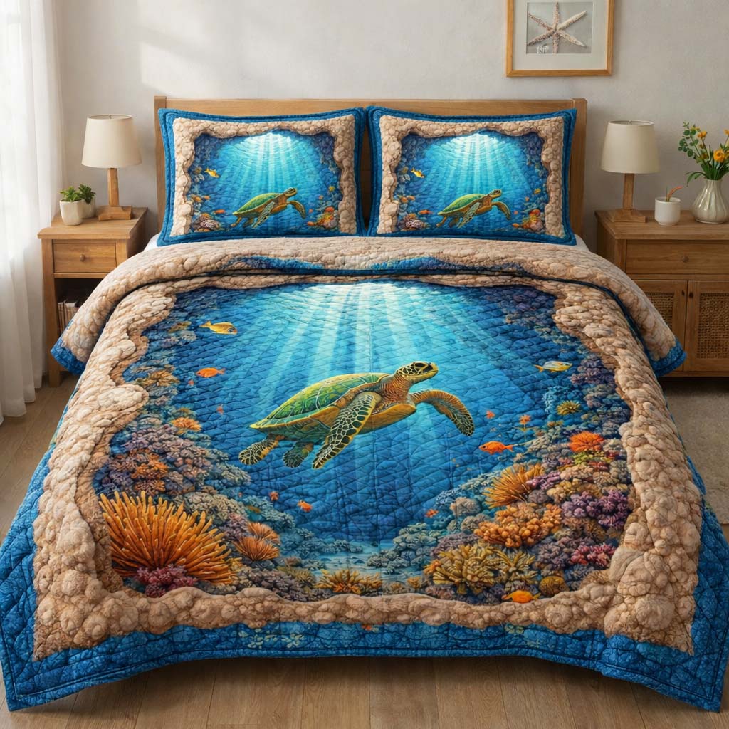 Reef Turtle 3-Piece Quilted Bedding Set GFTOQM3744
