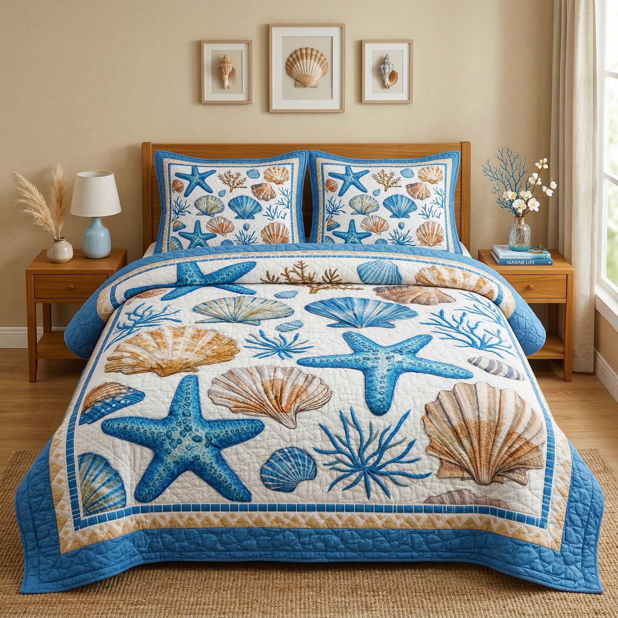 Seashell Garden 3-Piece Quilted Bedding Set GFTOQM3745