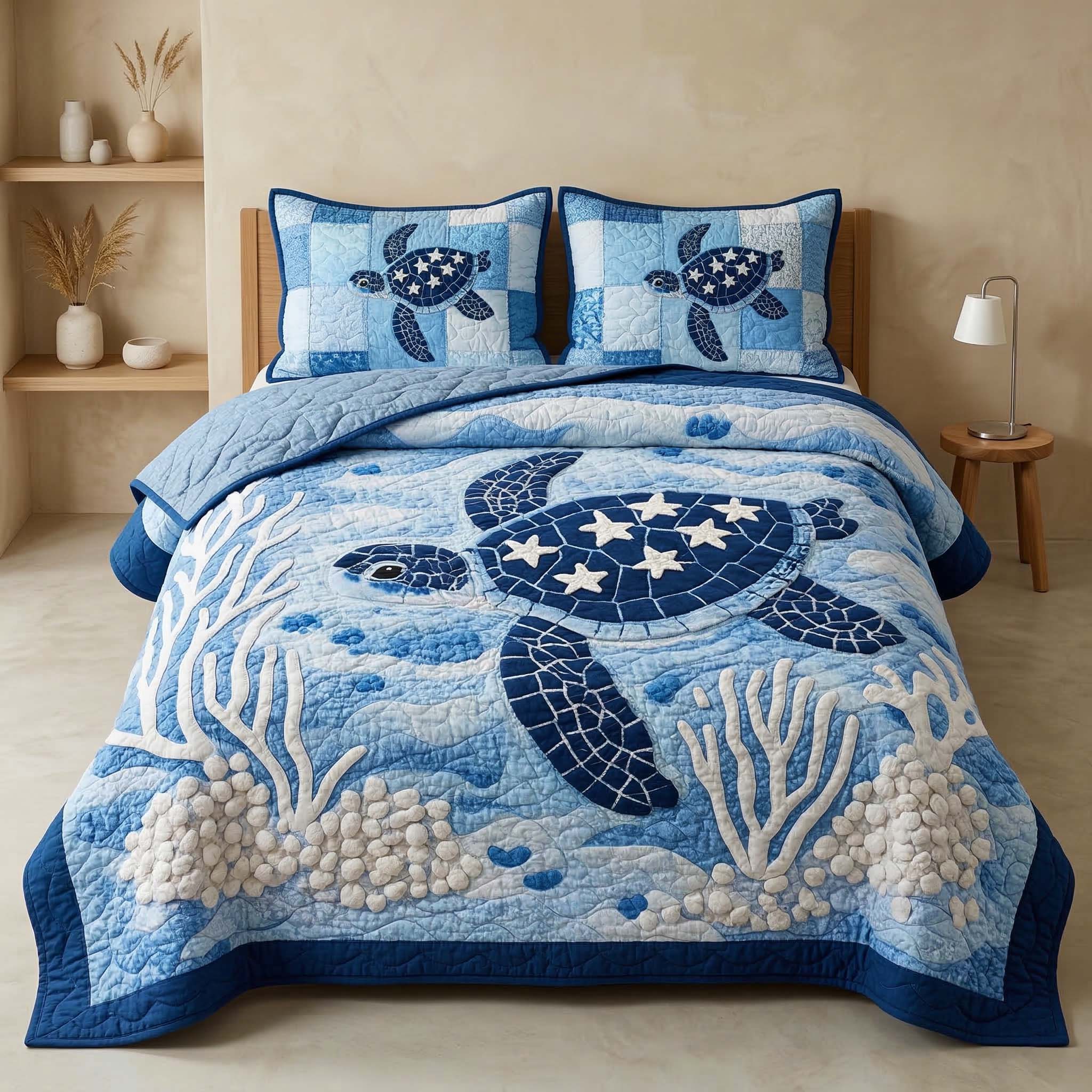 Star Turtle 3-Piece Quilted Bedding Set GFTOQM3746