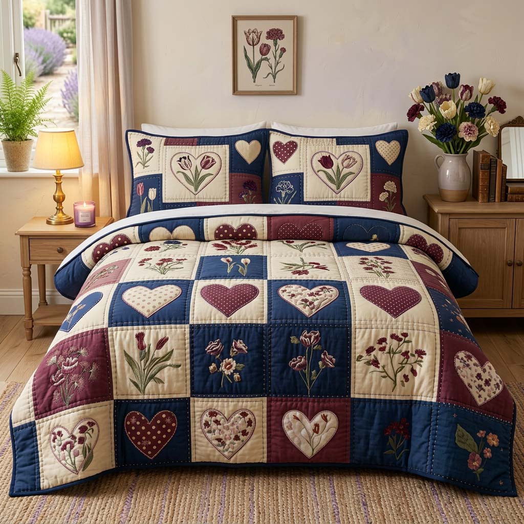 Blossom Patchwork 3-Piece Quilted Bedding Set GFTOQM3770