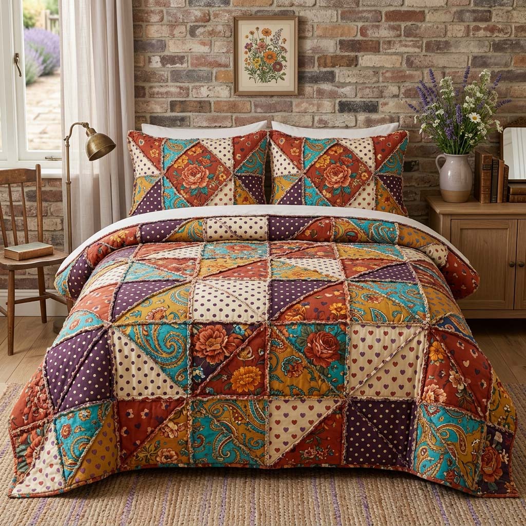 Blossom Patchwork 3-Piece Quilted Bedding Set GFTOQM3772