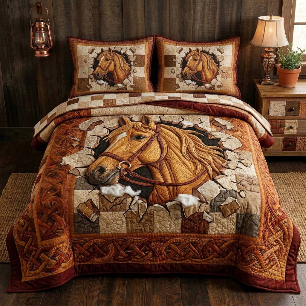 Wild Stallion 3-Piece Quilted Bedding Set GFTOQM3779