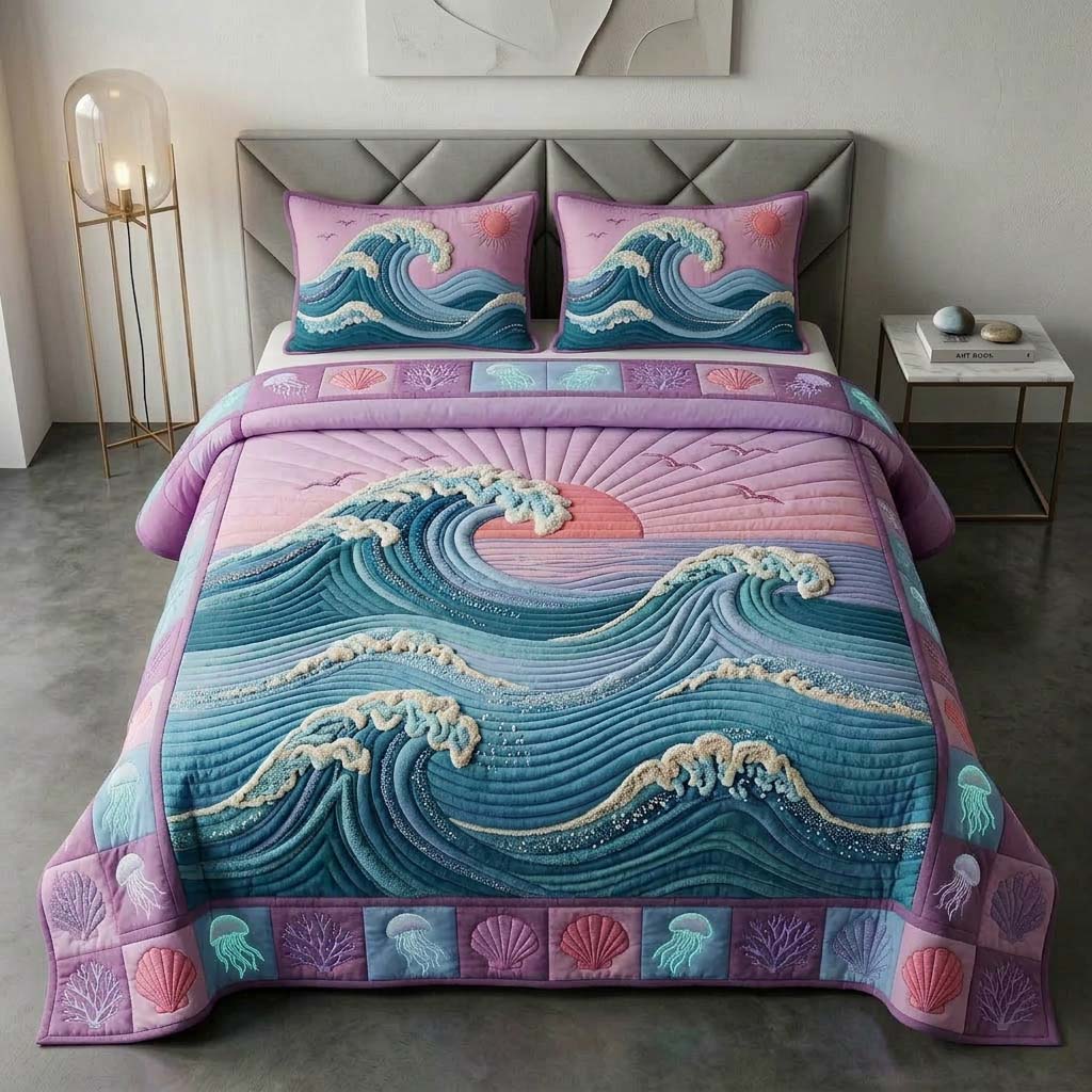 Purple Sunset 3-Piece Quilted Bedding Set GFTOQM3787