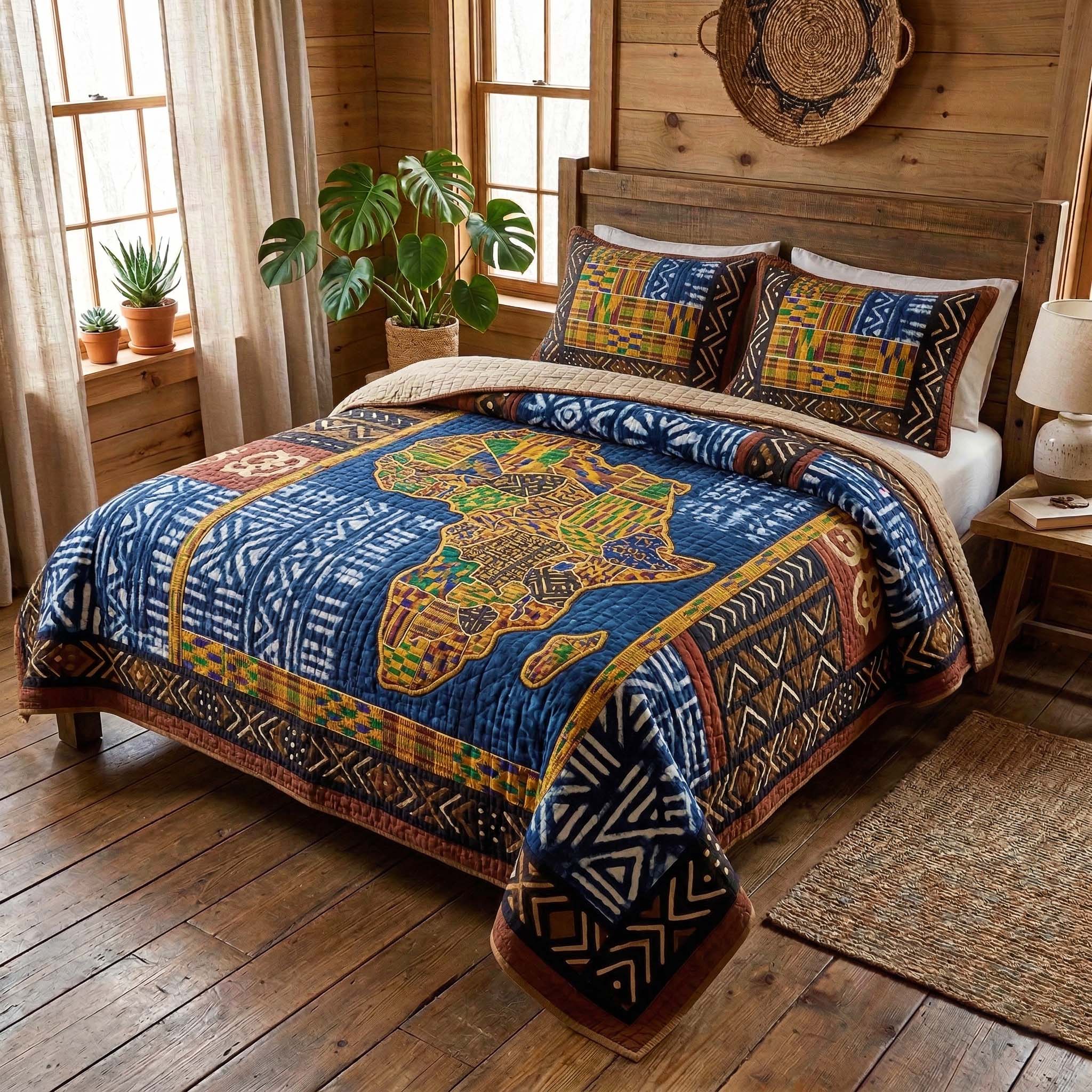 Indigo Map 3-Piece Quilted Bedding Set GFTOQM3791